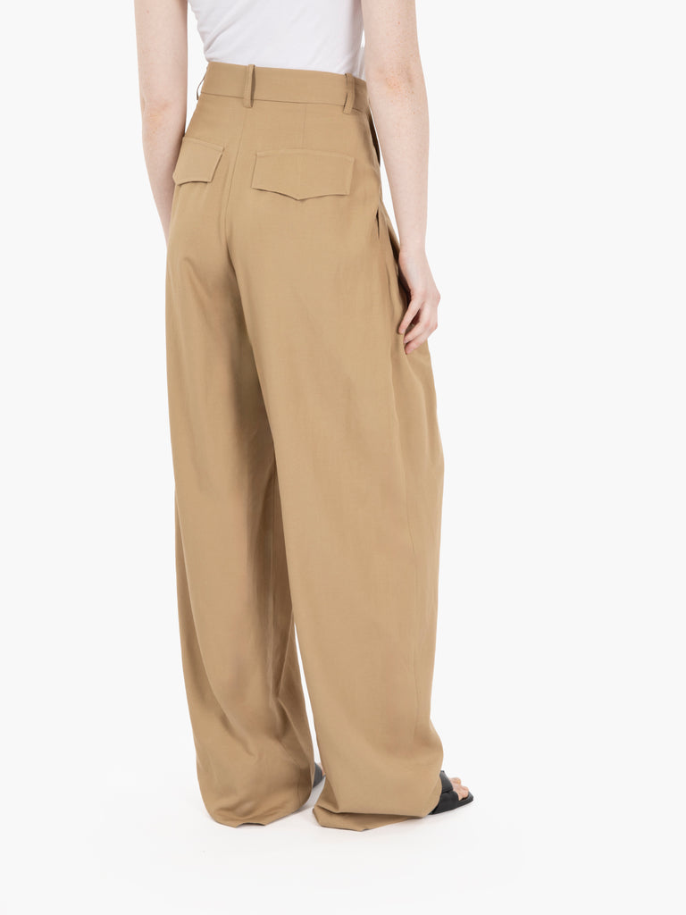KAOS - Pantaloni wide viscosa e lino beige