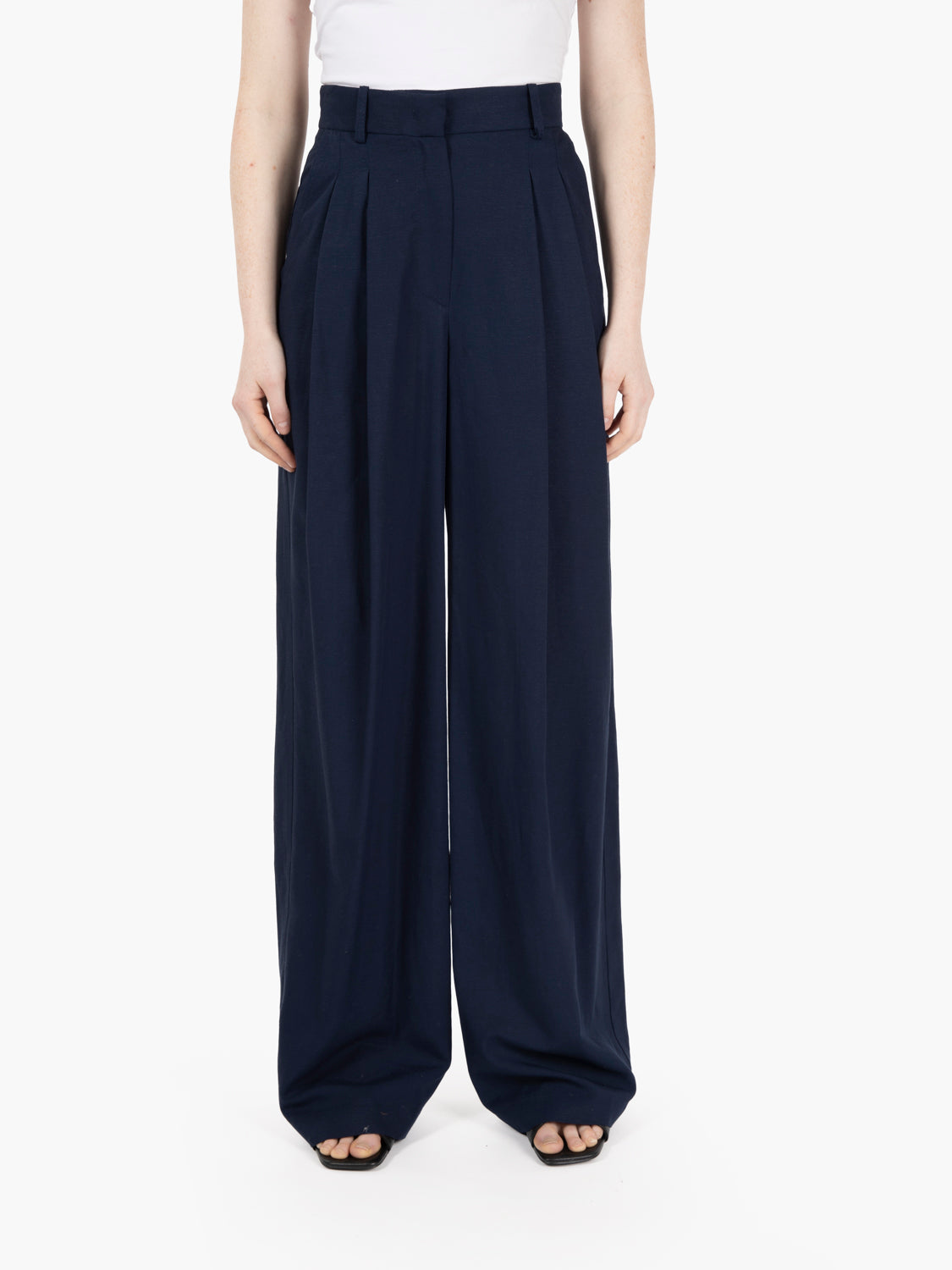 Pantaloni wide viscosa e lino blu