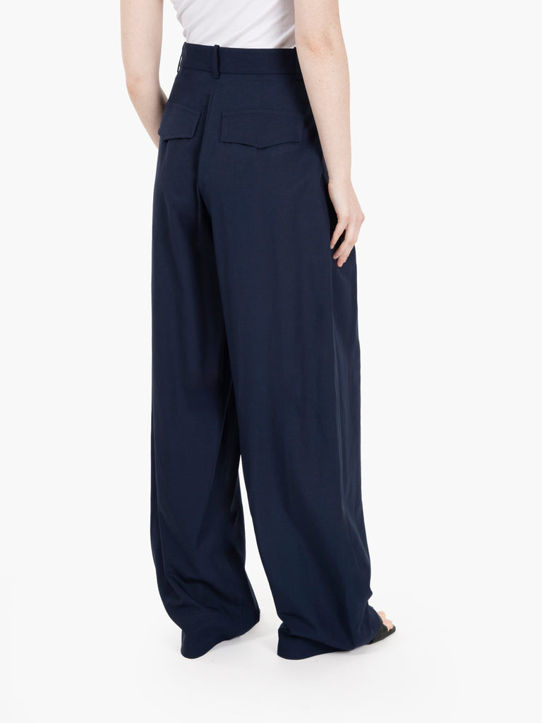 KAOS - Pantaloni wide viscosa e lino blu