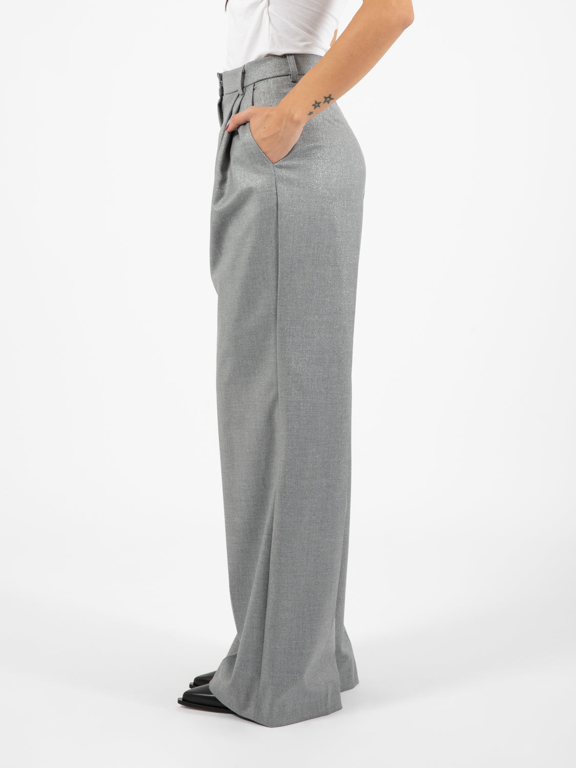 Pantapalazzo con trama lurex grigio