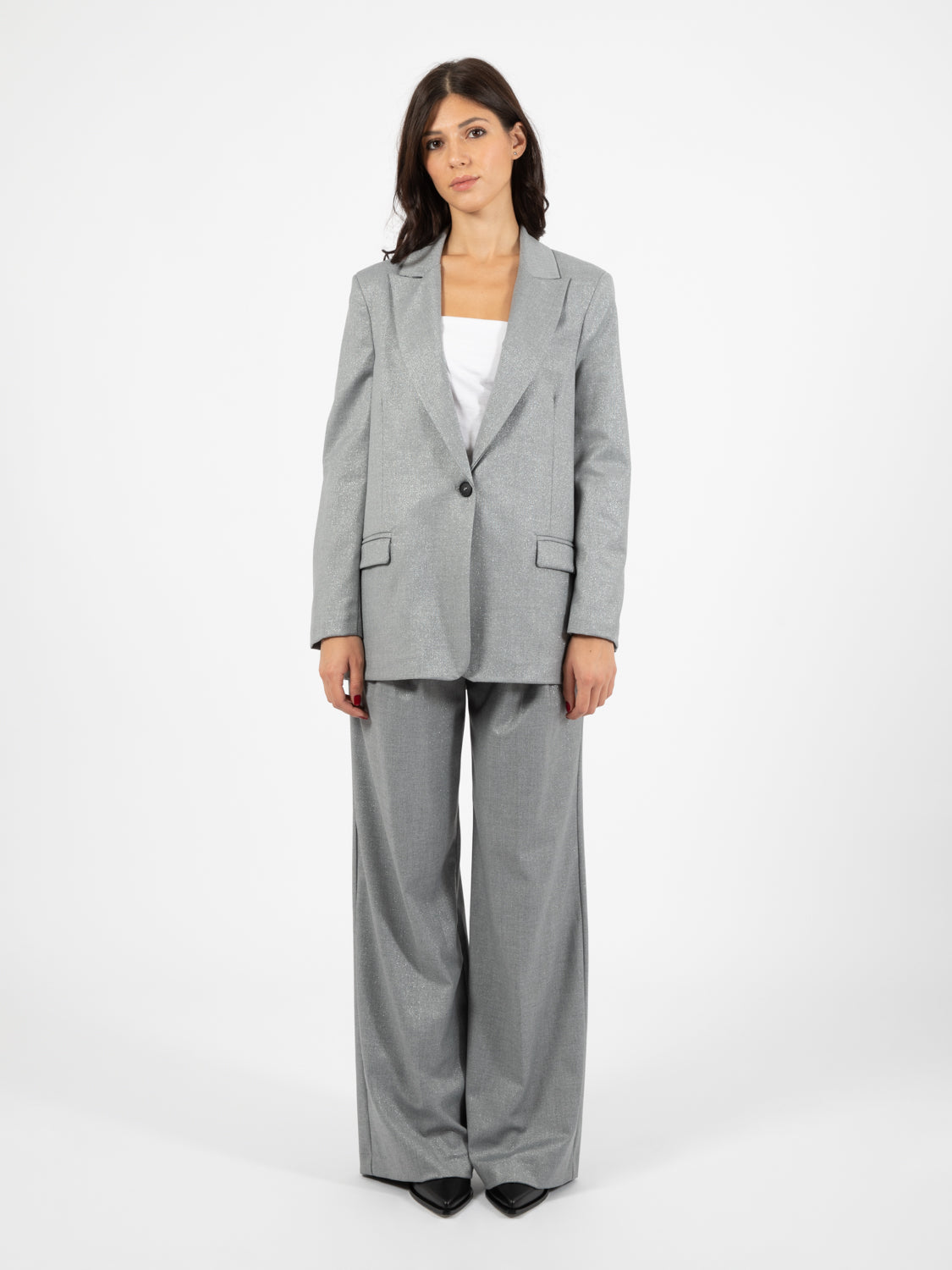 Pantapalazzo con trama lurex grigio