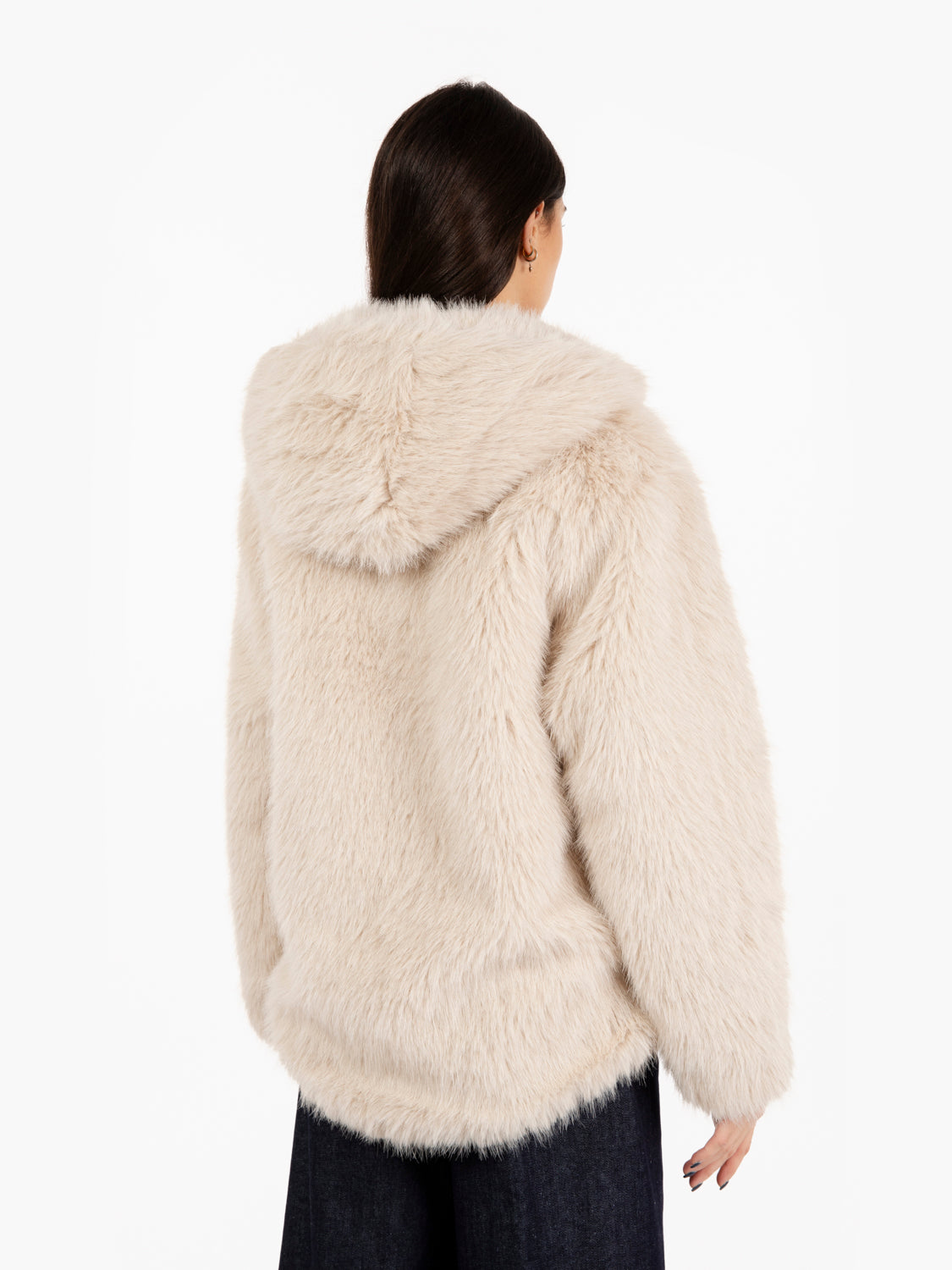 Pelliccia con cappuccio Kasha beige