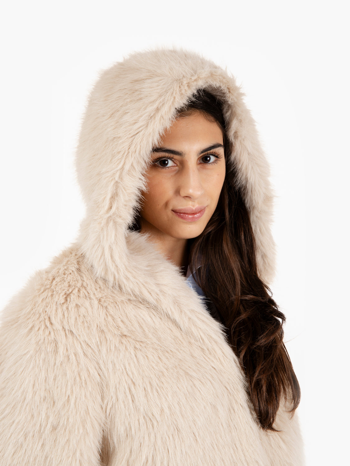 Pelliccia con cappuccio Kasha beige