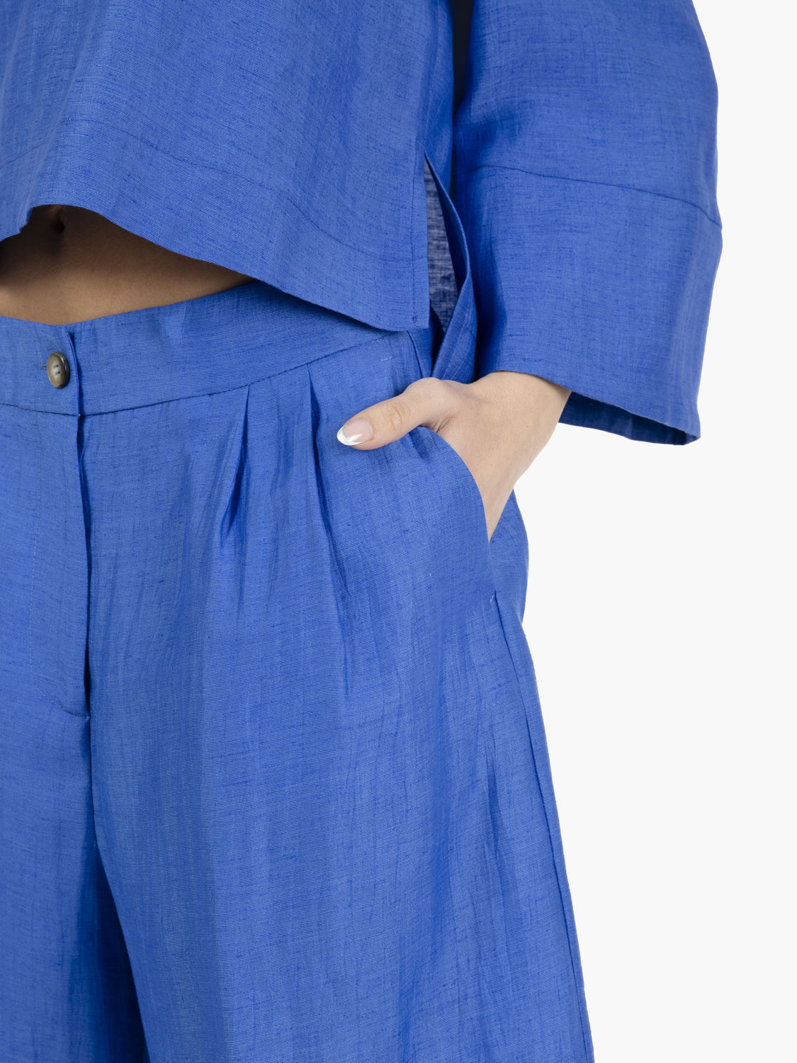 Shorts in misto lino bluette