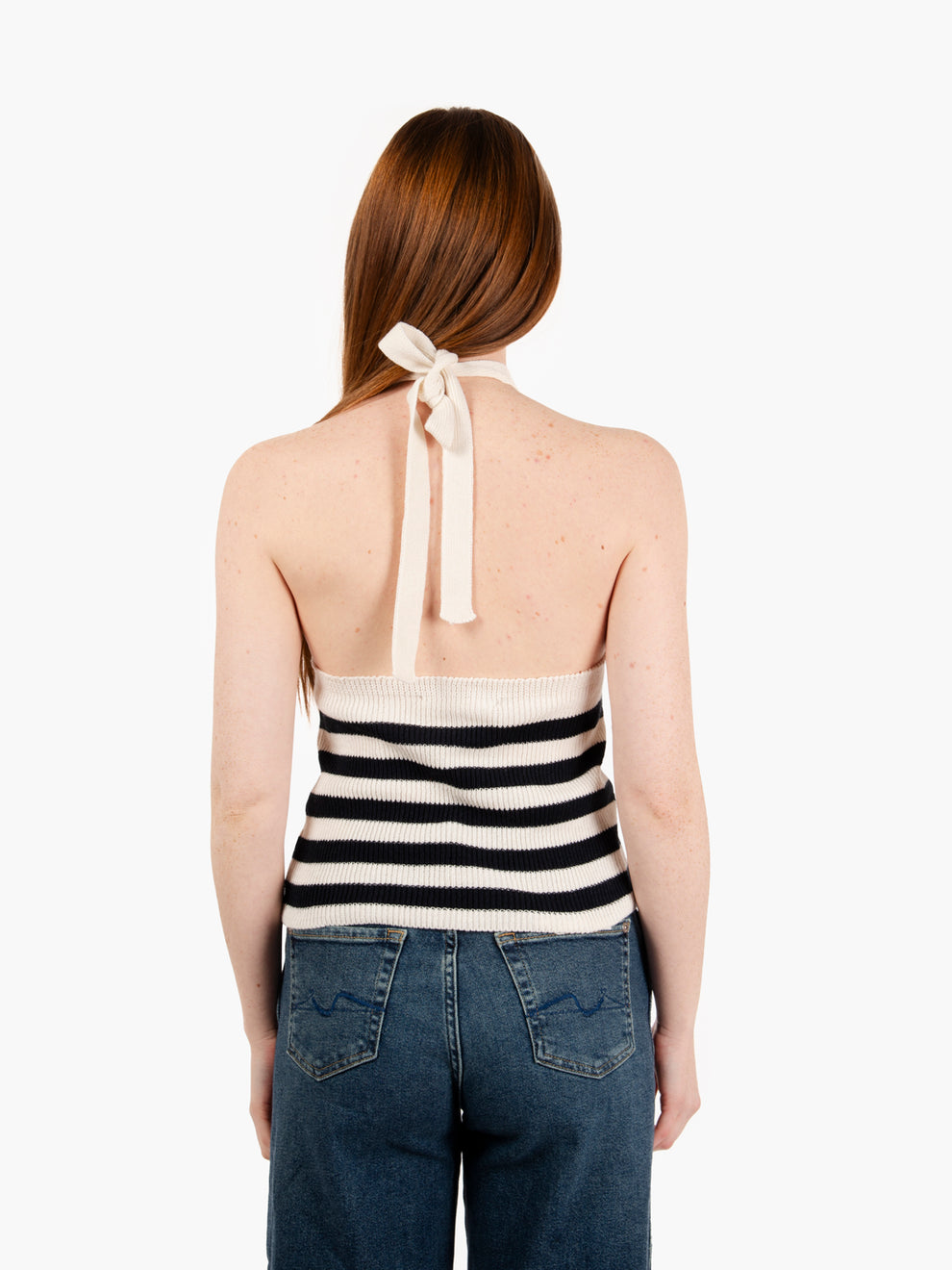 Top halter a righe blu / bianco