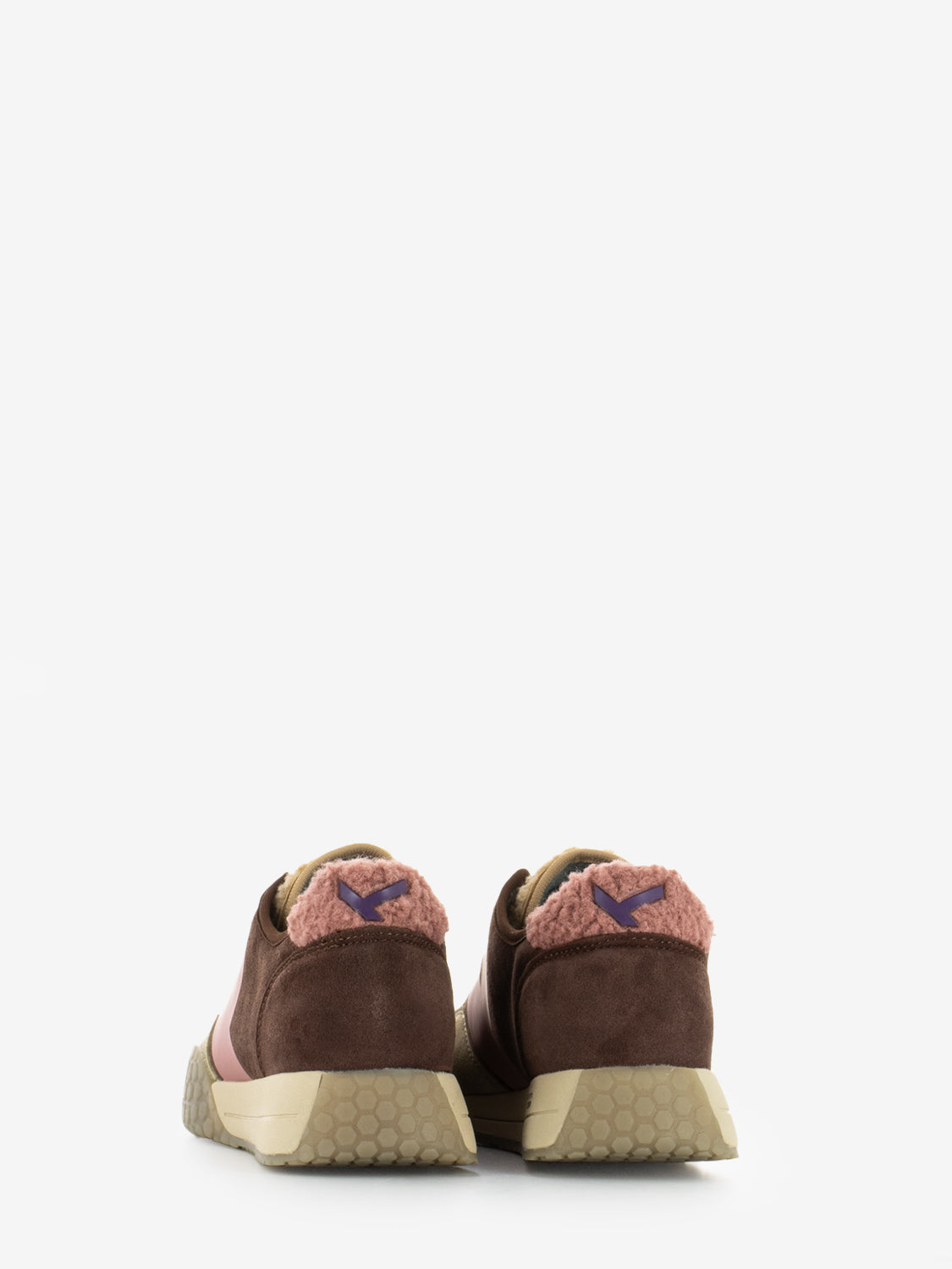 Sneakers in camoscio con tallone teddy nut / brown