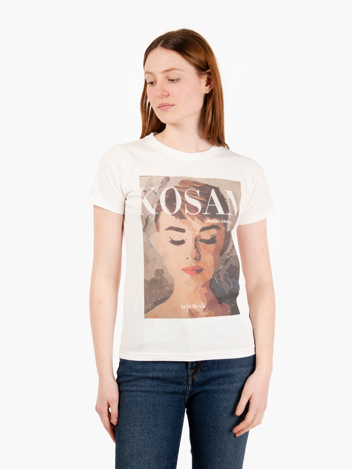 T-shirt Fragmented slim fit crema / multicolor