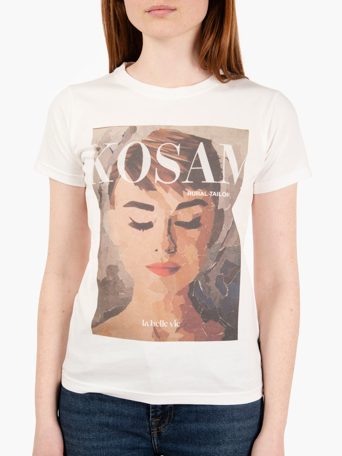 Fragmented slim fit cream / multicolor t-shirt