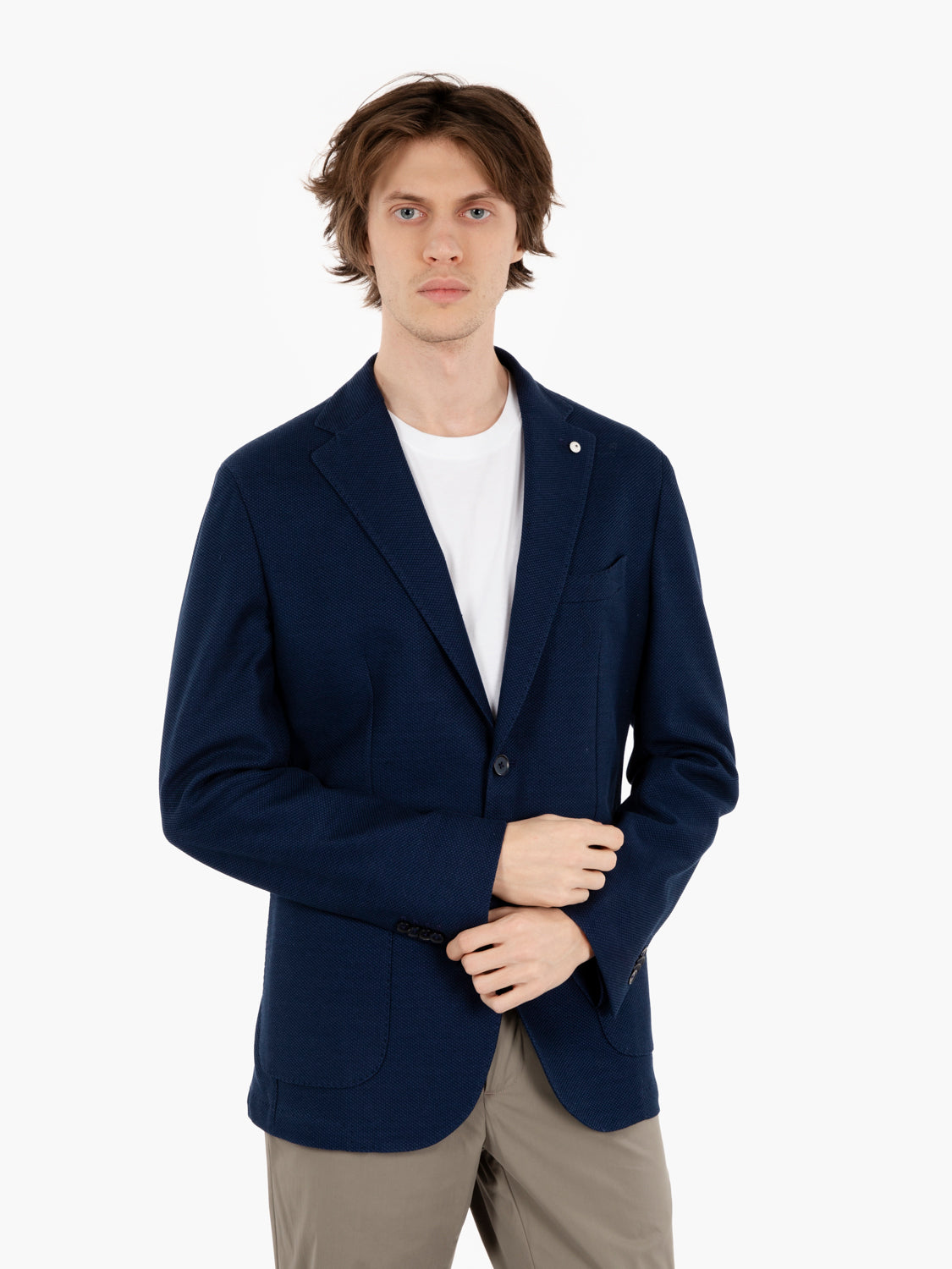 Single-breasted blue jersey blazer
