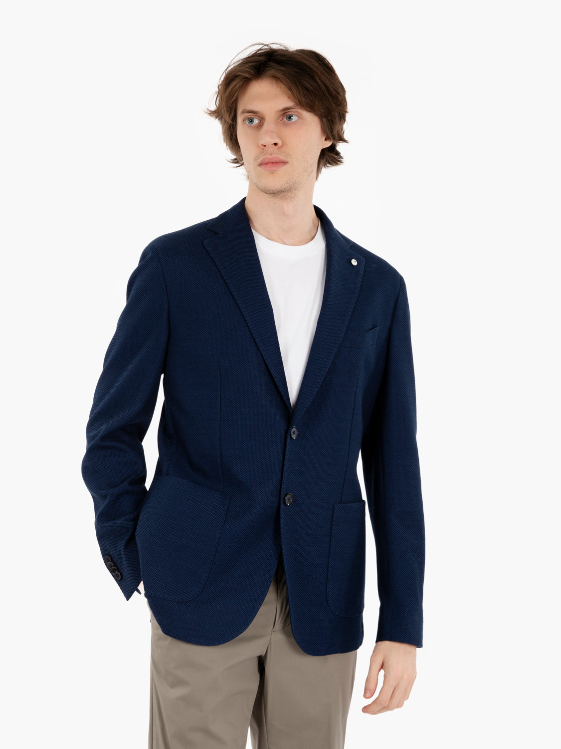 Single-breasted blue jersey blazer