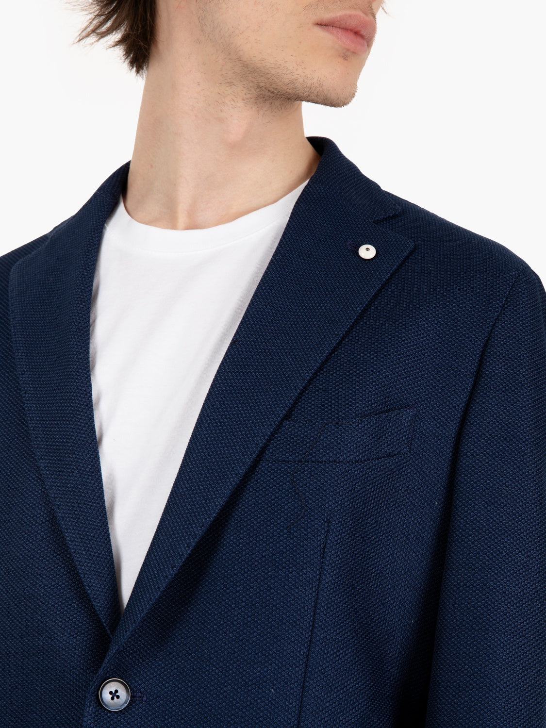 Single-breasted blue jersey blazer