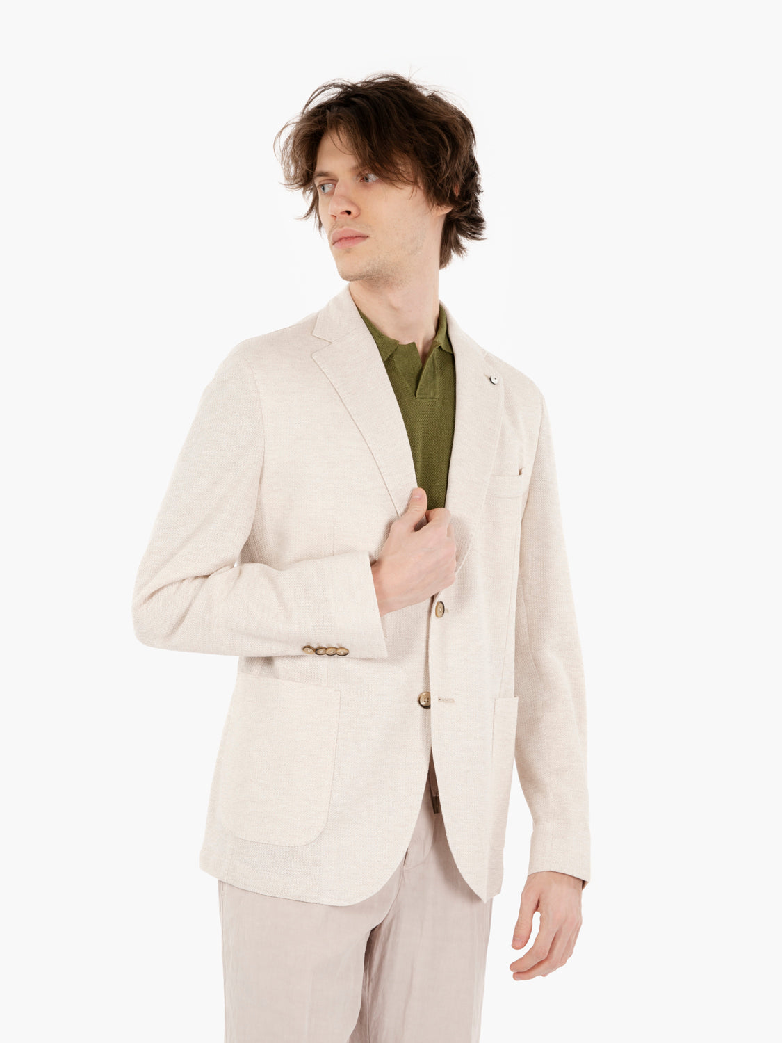Beige Linen and Cotton Single Breasted Blazer