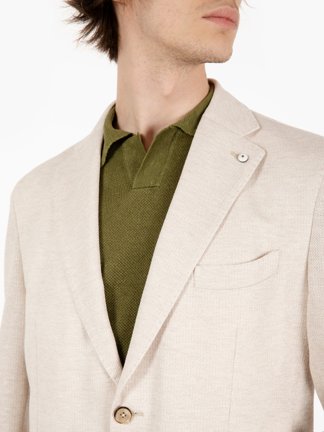Beige Linen and Cotton Single Breasted Blazer