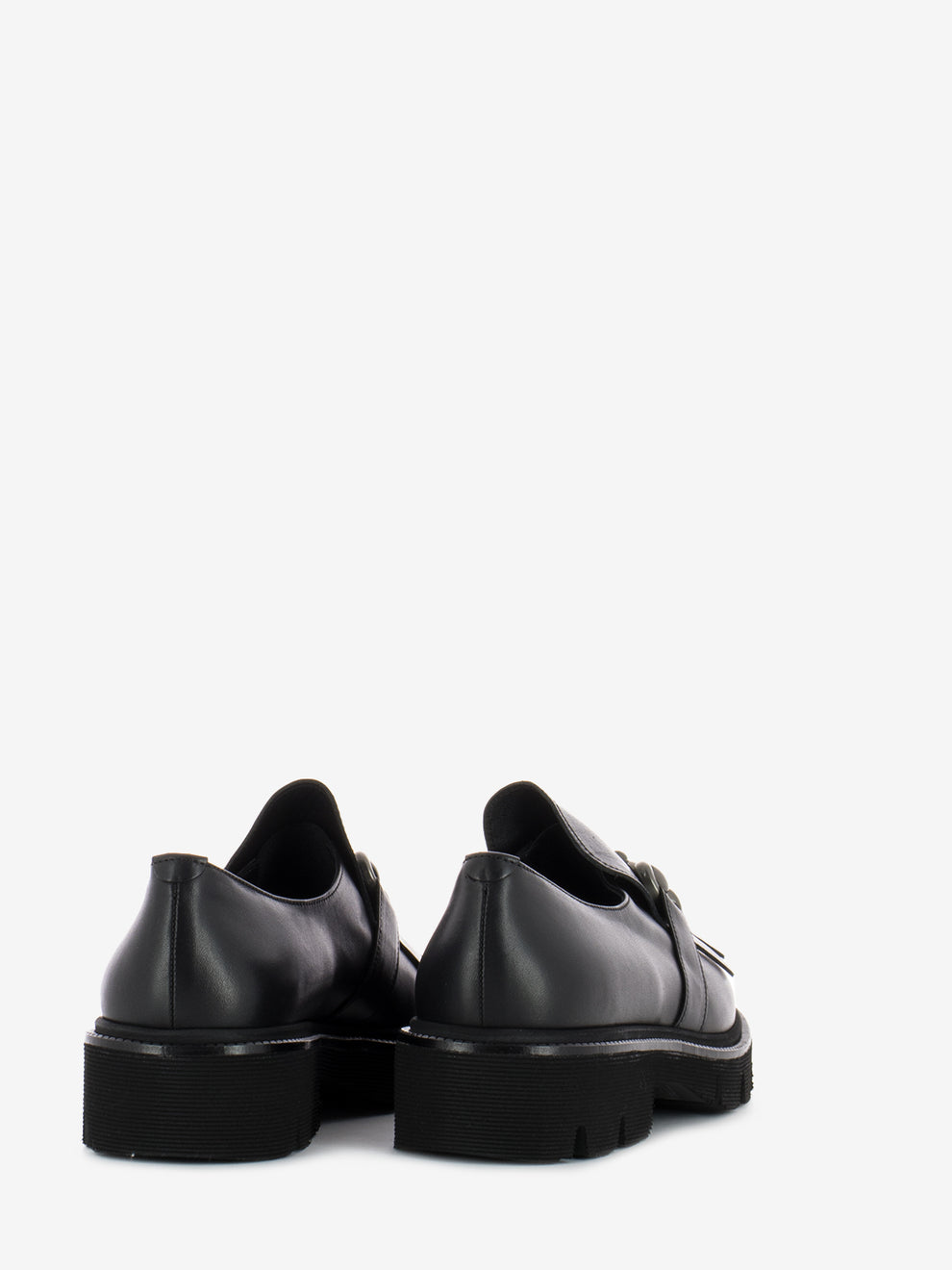 Black fringed leather loafers