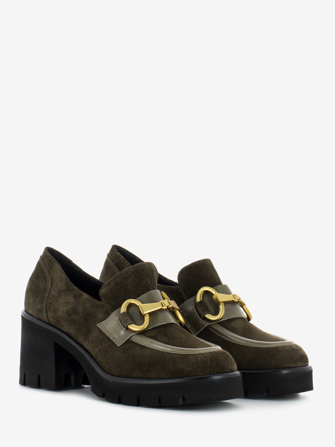 High moccasin in green suede