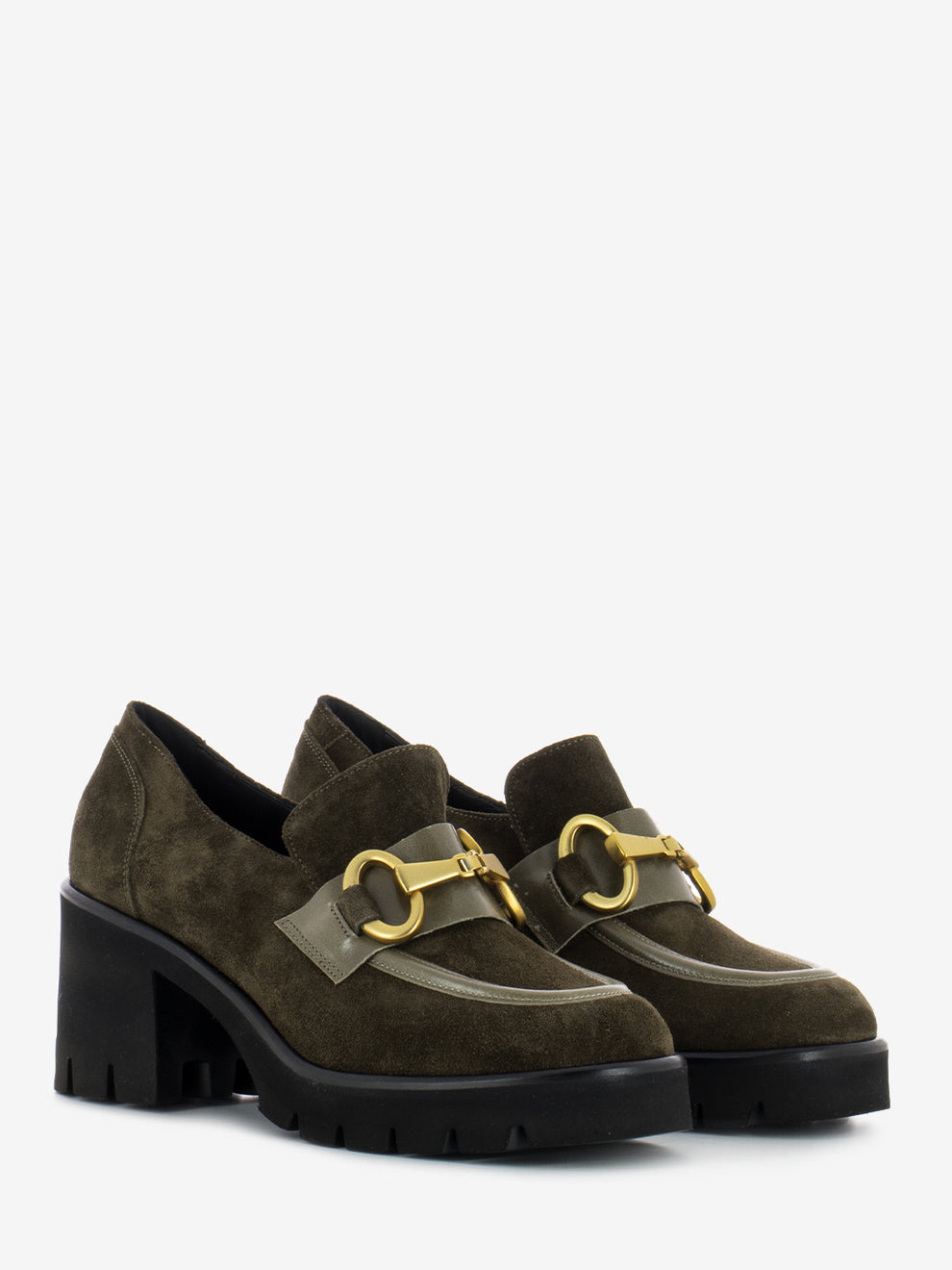 High moccasin in green suede