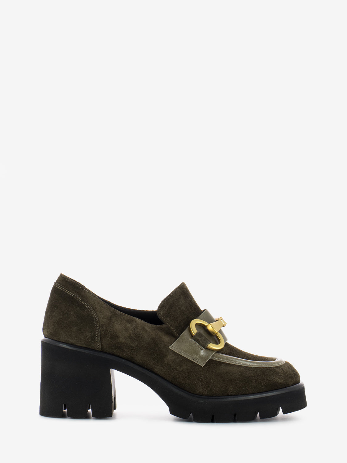 High moccasin in green suede