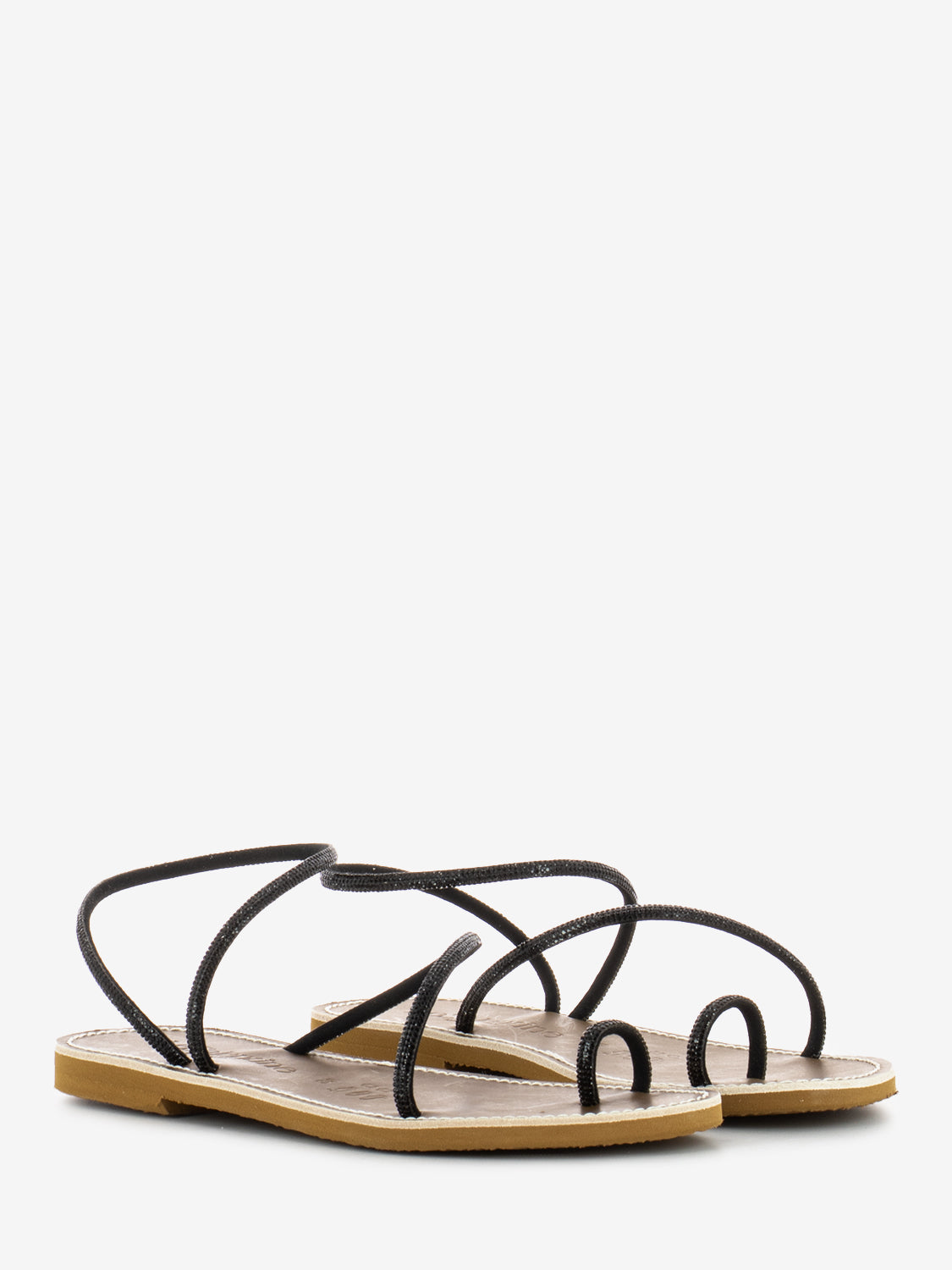 Black rhinestone flat sandals