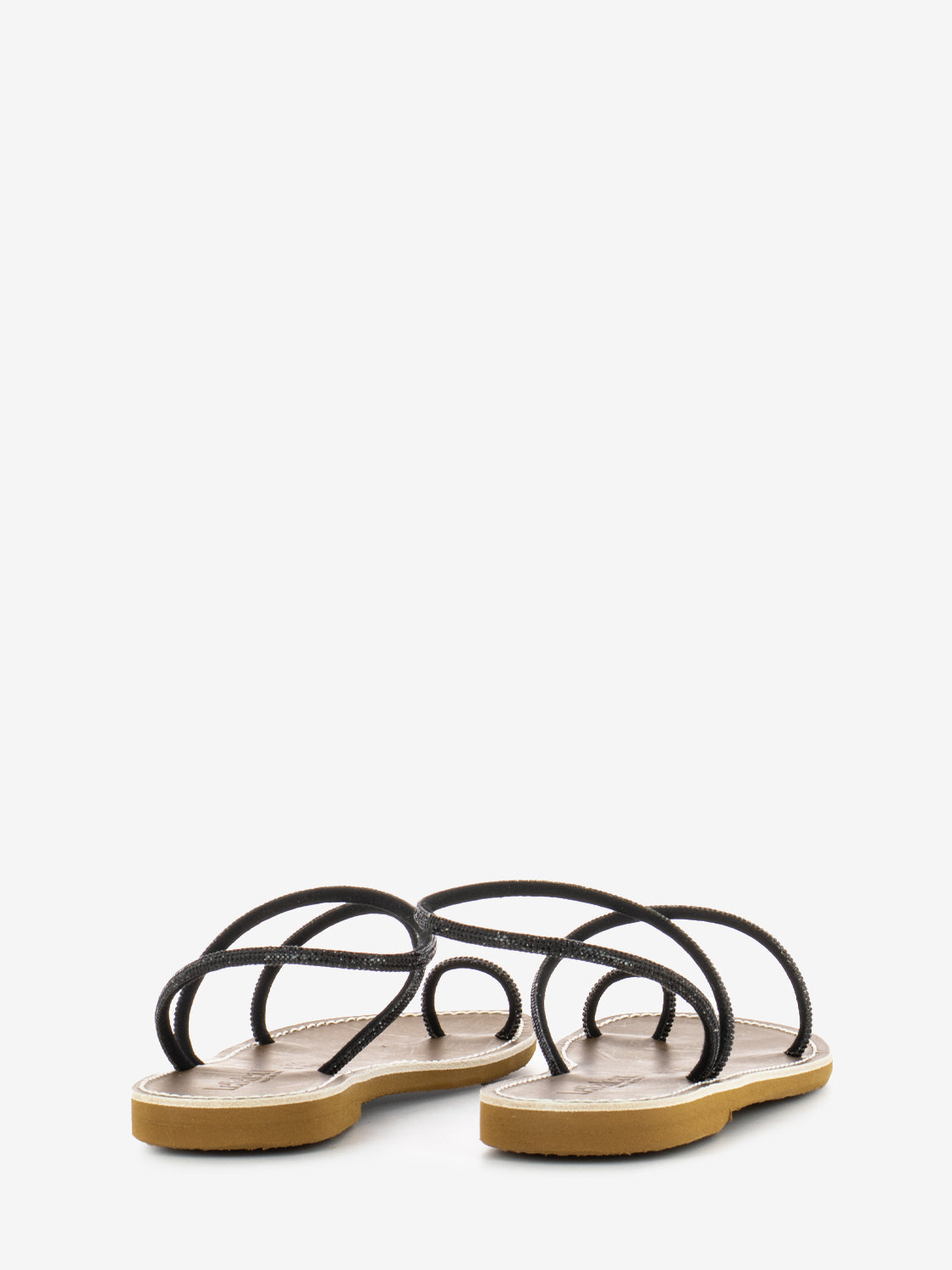 Black rhinestone flat sandals