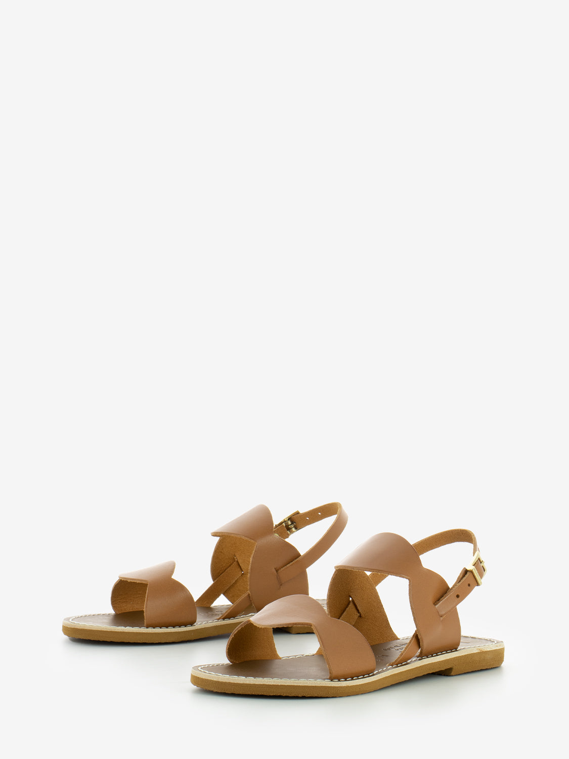 Cowhide leather double band scalloped sandals