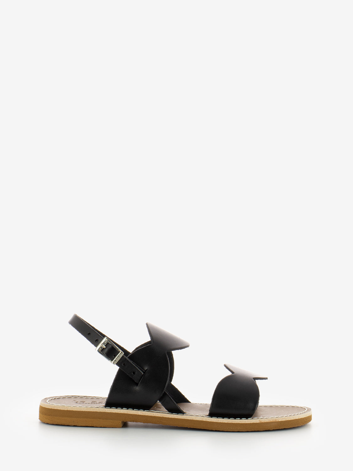 Black cowhide sandals with double scalloped band