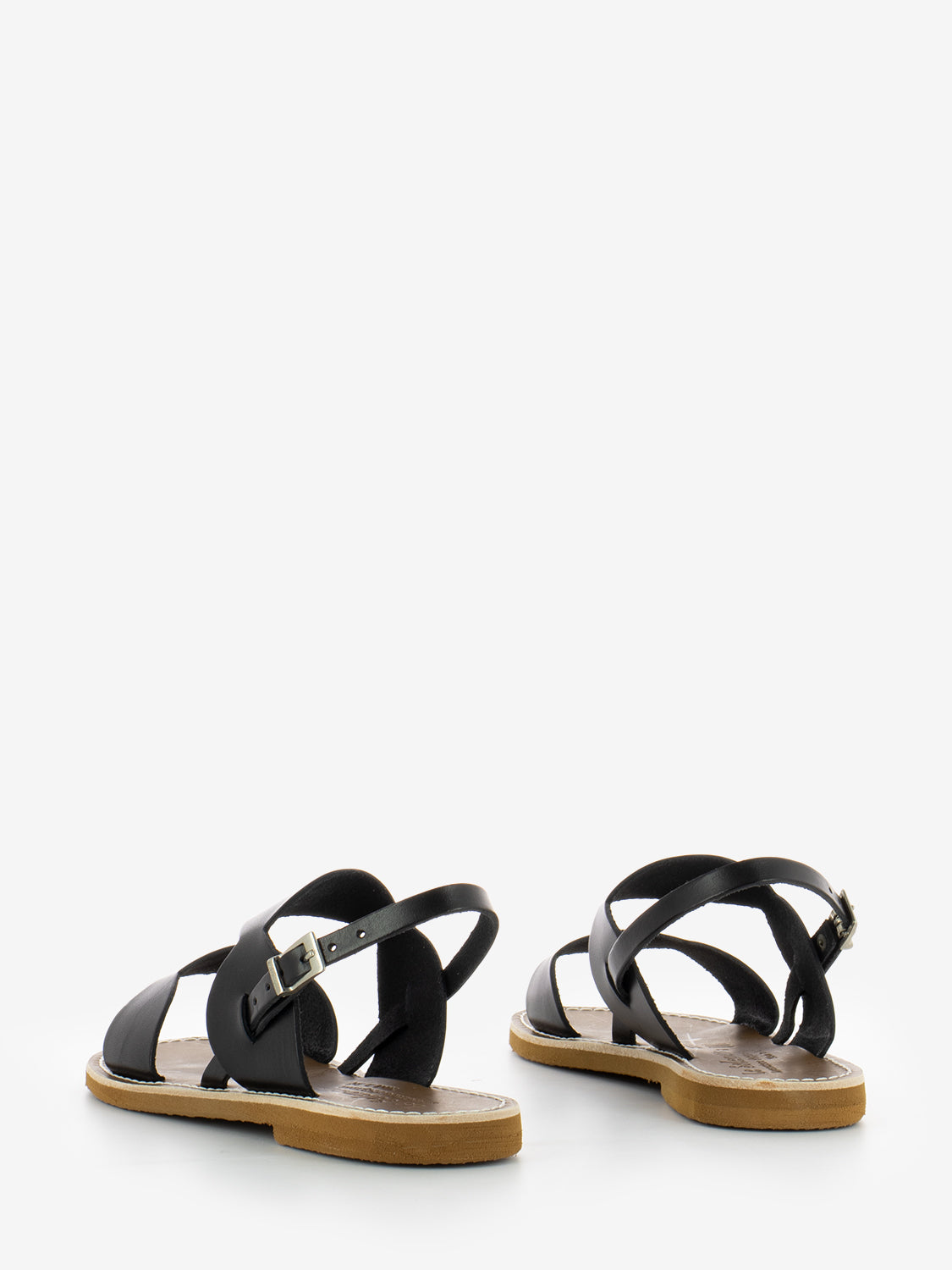 Black cowhide sandals with double scalloped band