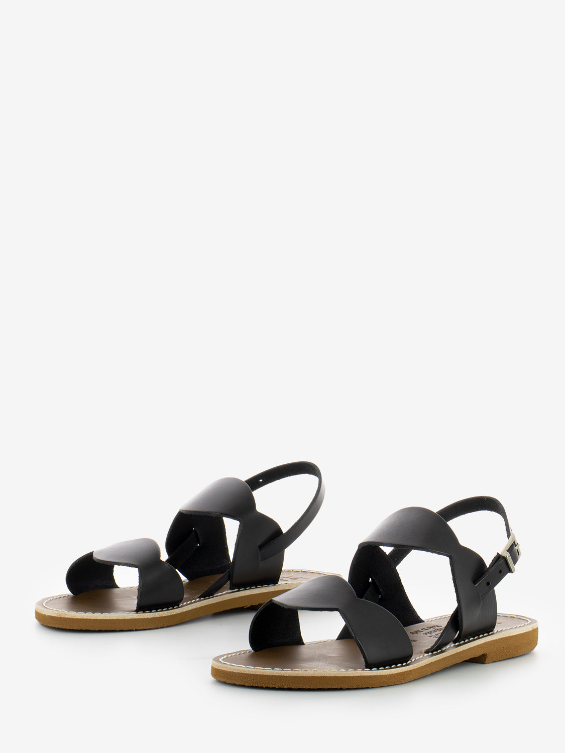 Black cowhide sandals with double scalloped band