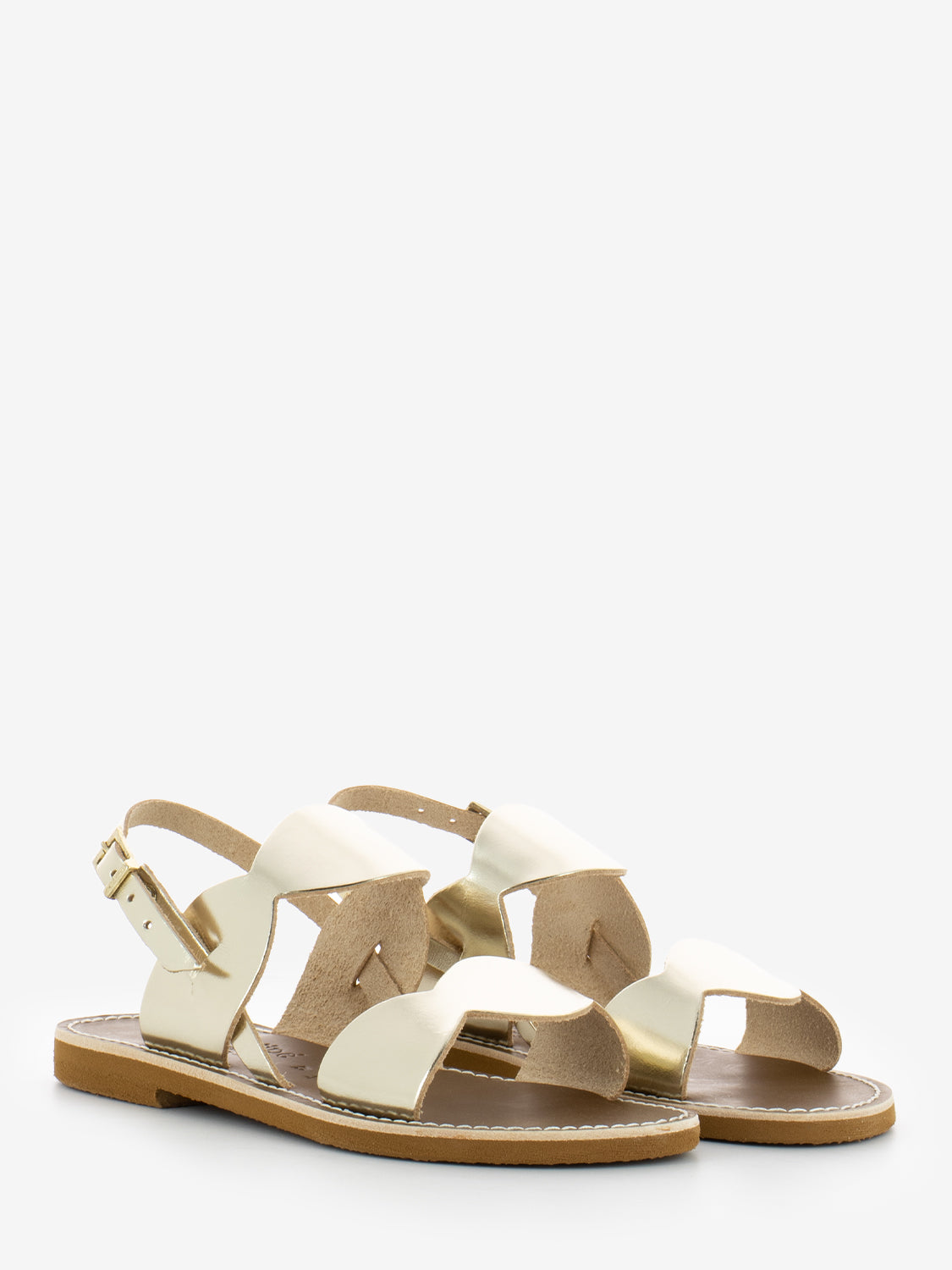 Gold cowhide double band scalloped sandals