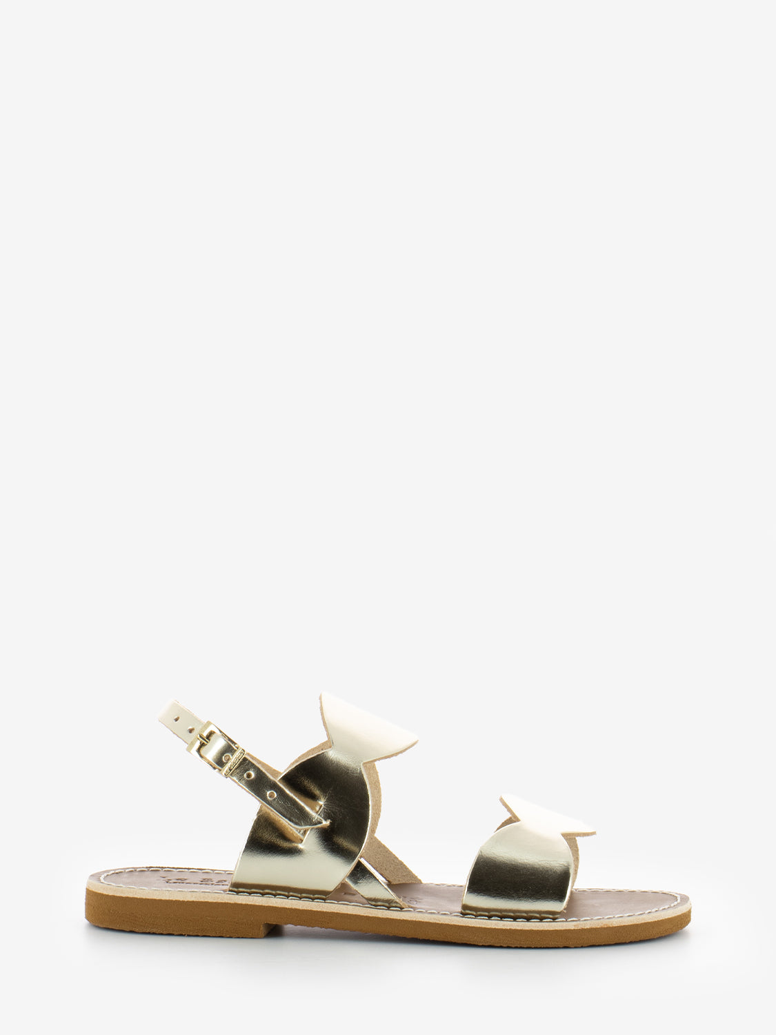 Gold cowhide double band scalloped sandals