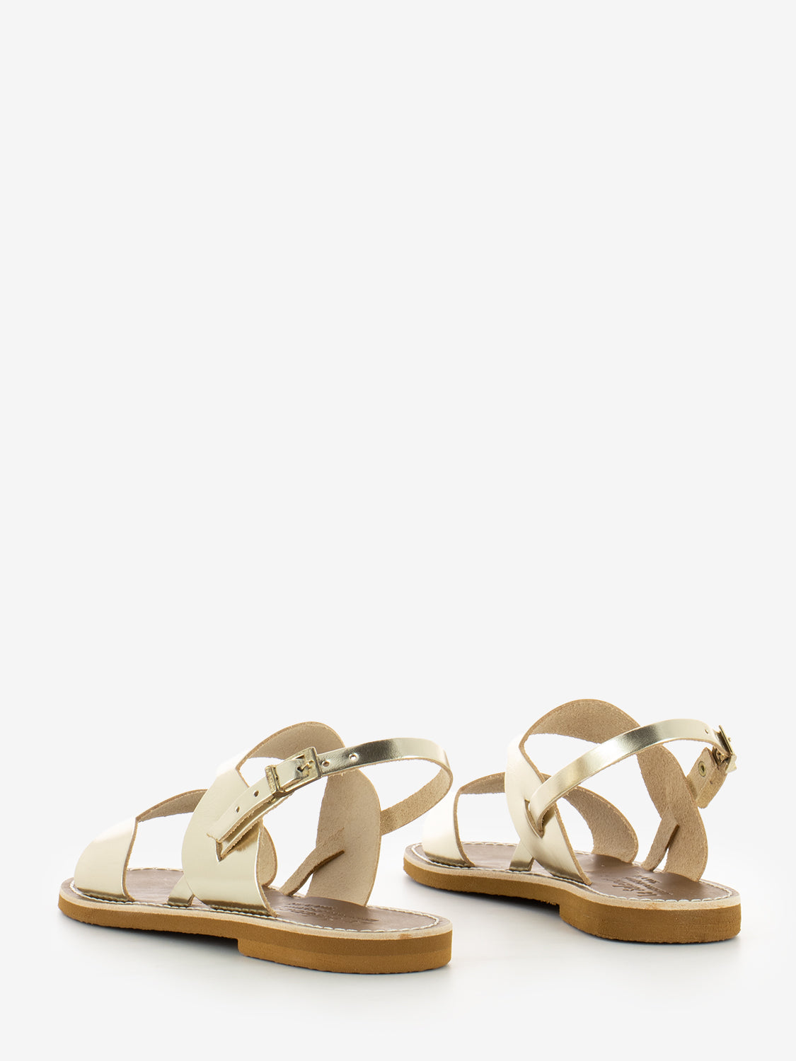 Gold cowhide double band scalloped sandals