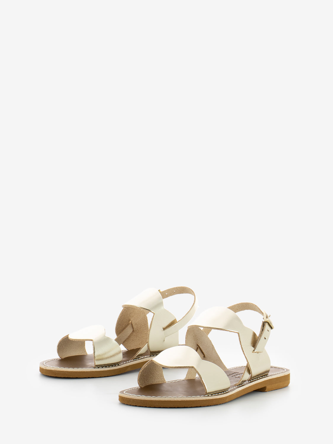Gold cowhide double band scalloped sandals