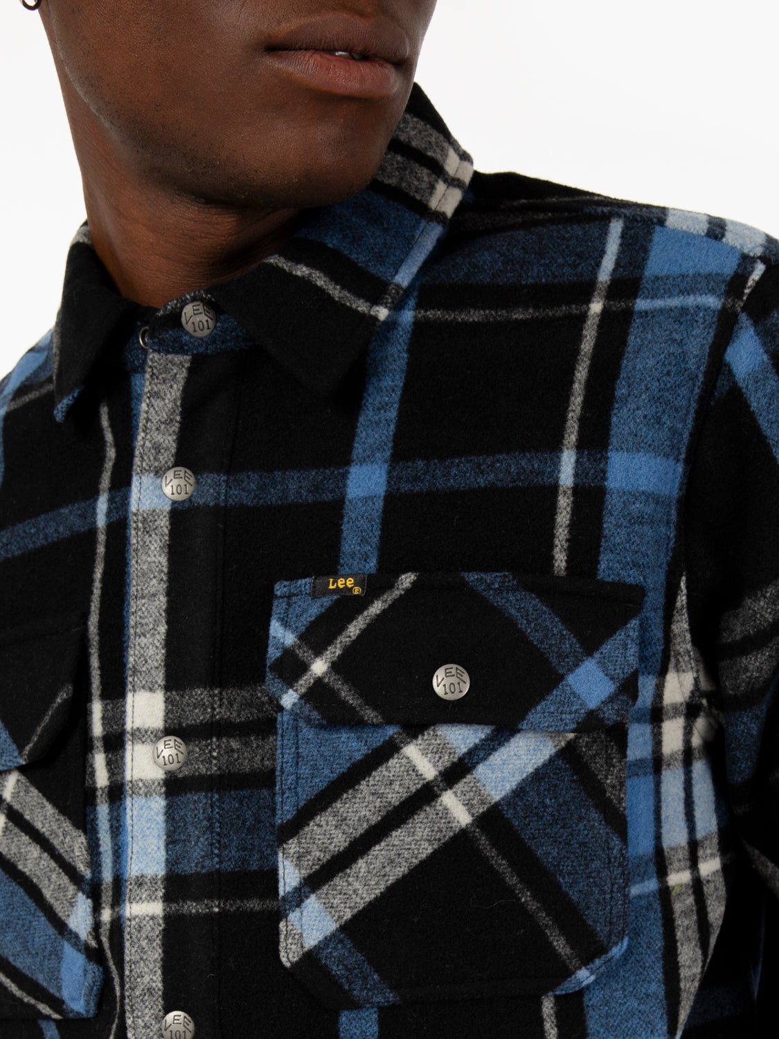 101 wool overshirt checkered black / blue