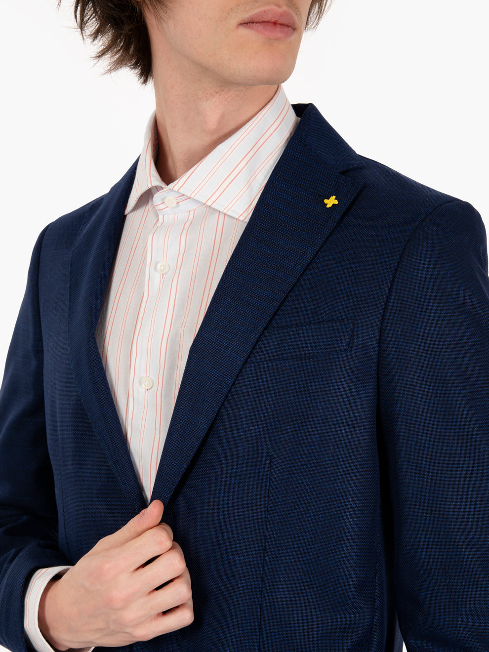 Navy micro-patterned single-breasted blazer