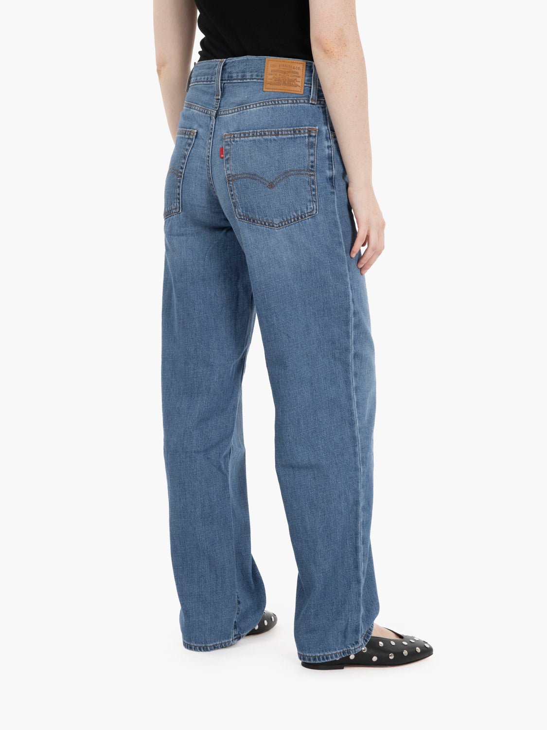Blue heavy check baggy dad jeans