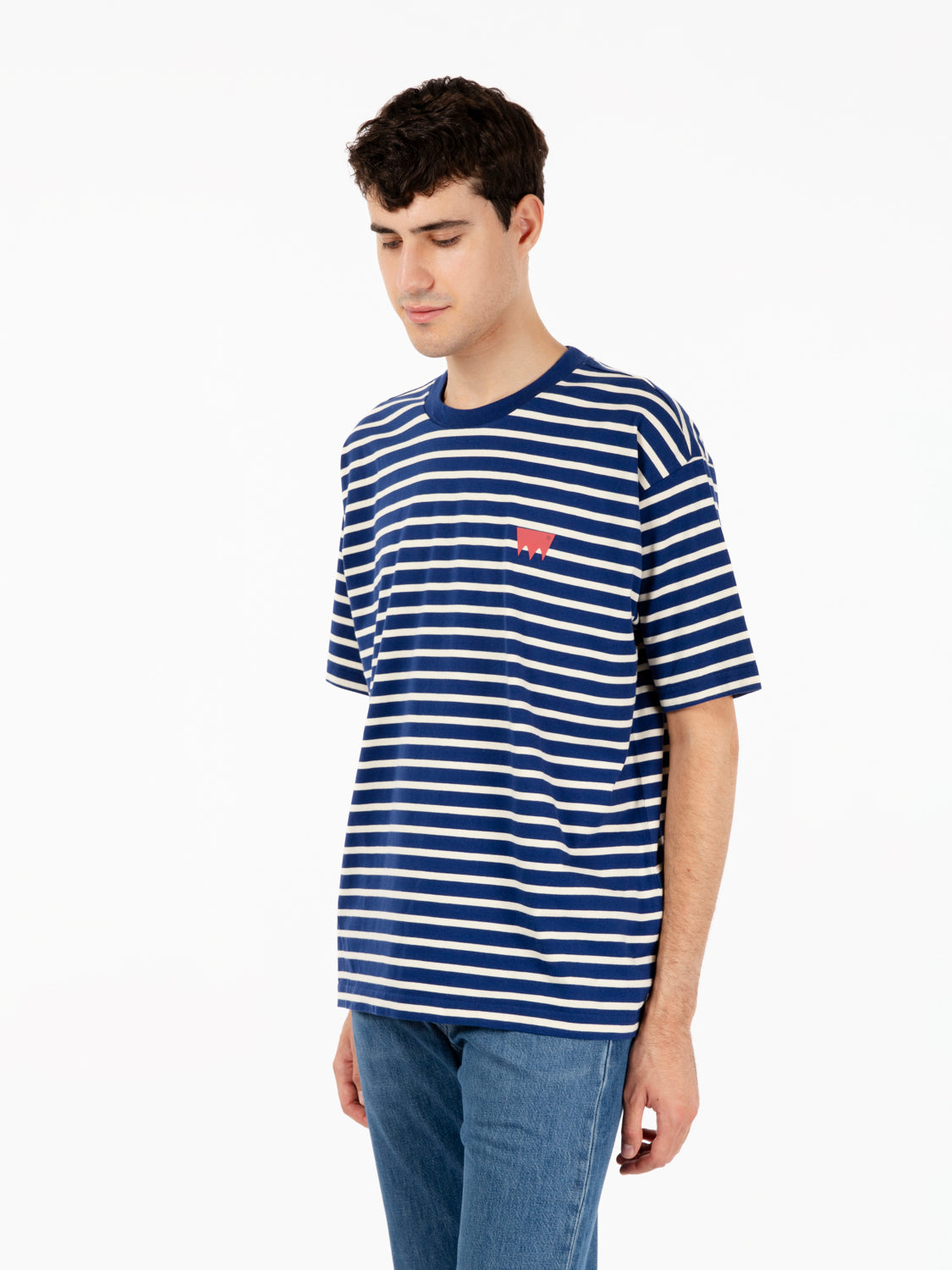 Skate graphic box tee breton stripe cream / blue