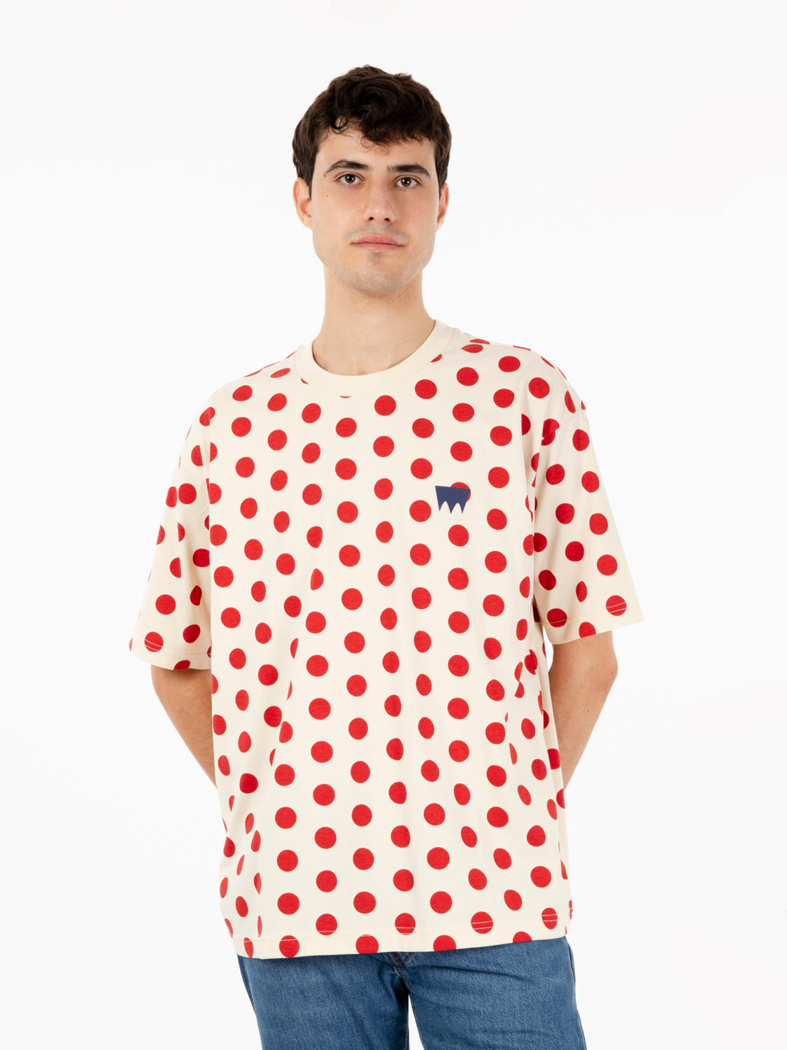 Skate graphic box tee polka dot cream / red