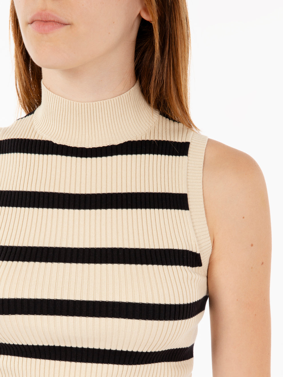 Tulip mockneck redwood stripe creme brulee