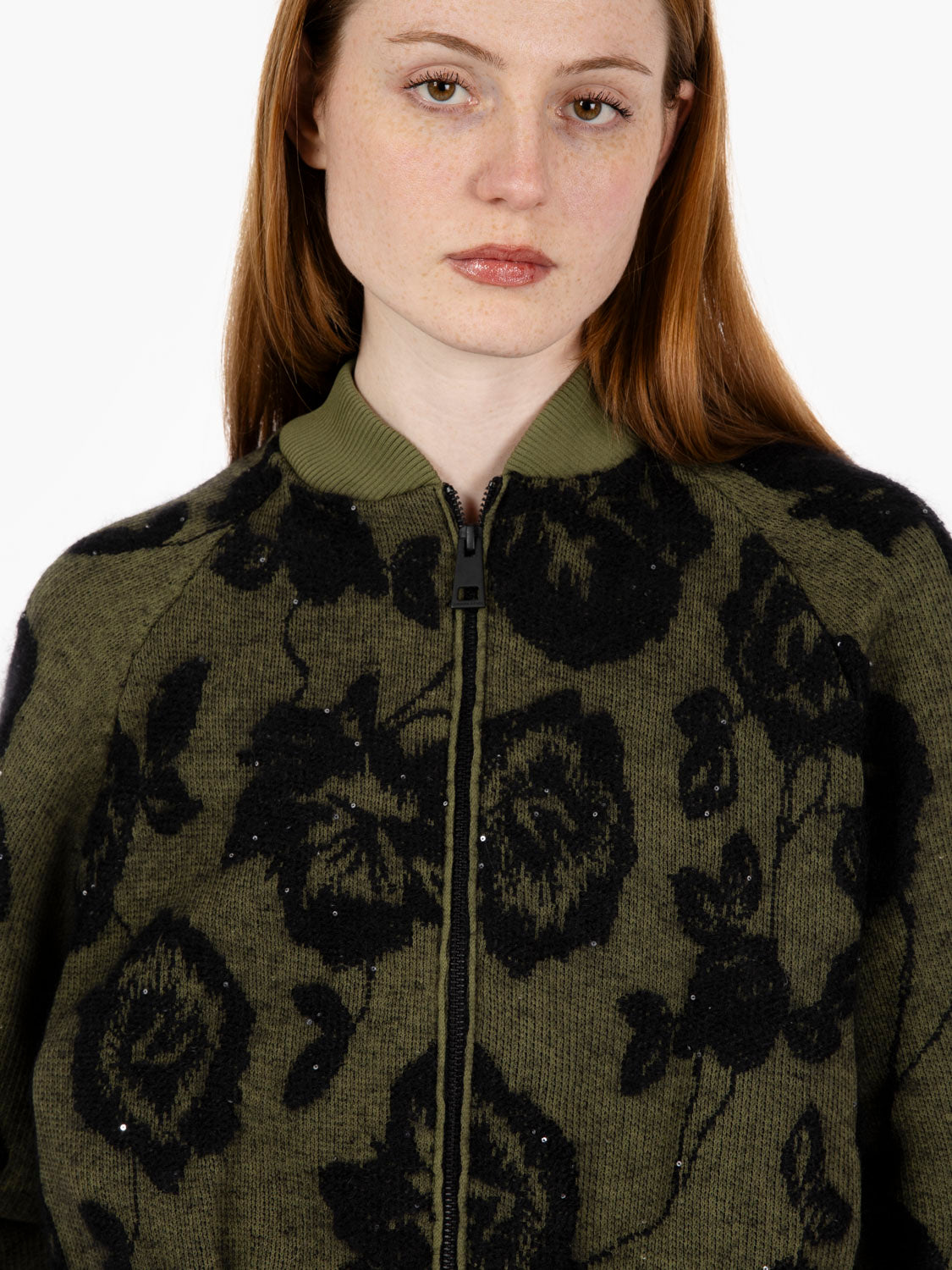 Wallace Bomber Jacket in Green/Black Flowers
