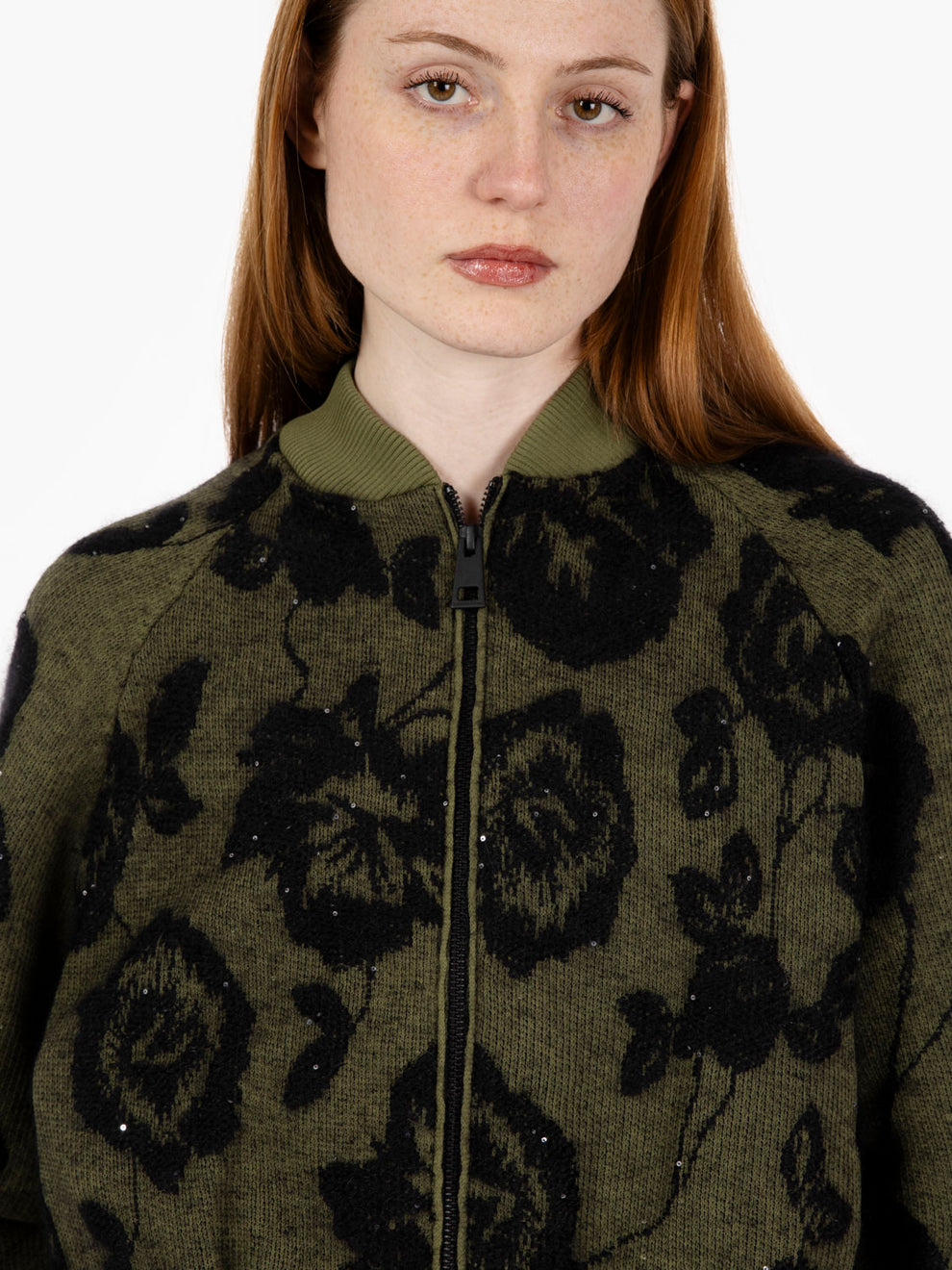 Wallace Bomber Jacket in Green/Black Flowers