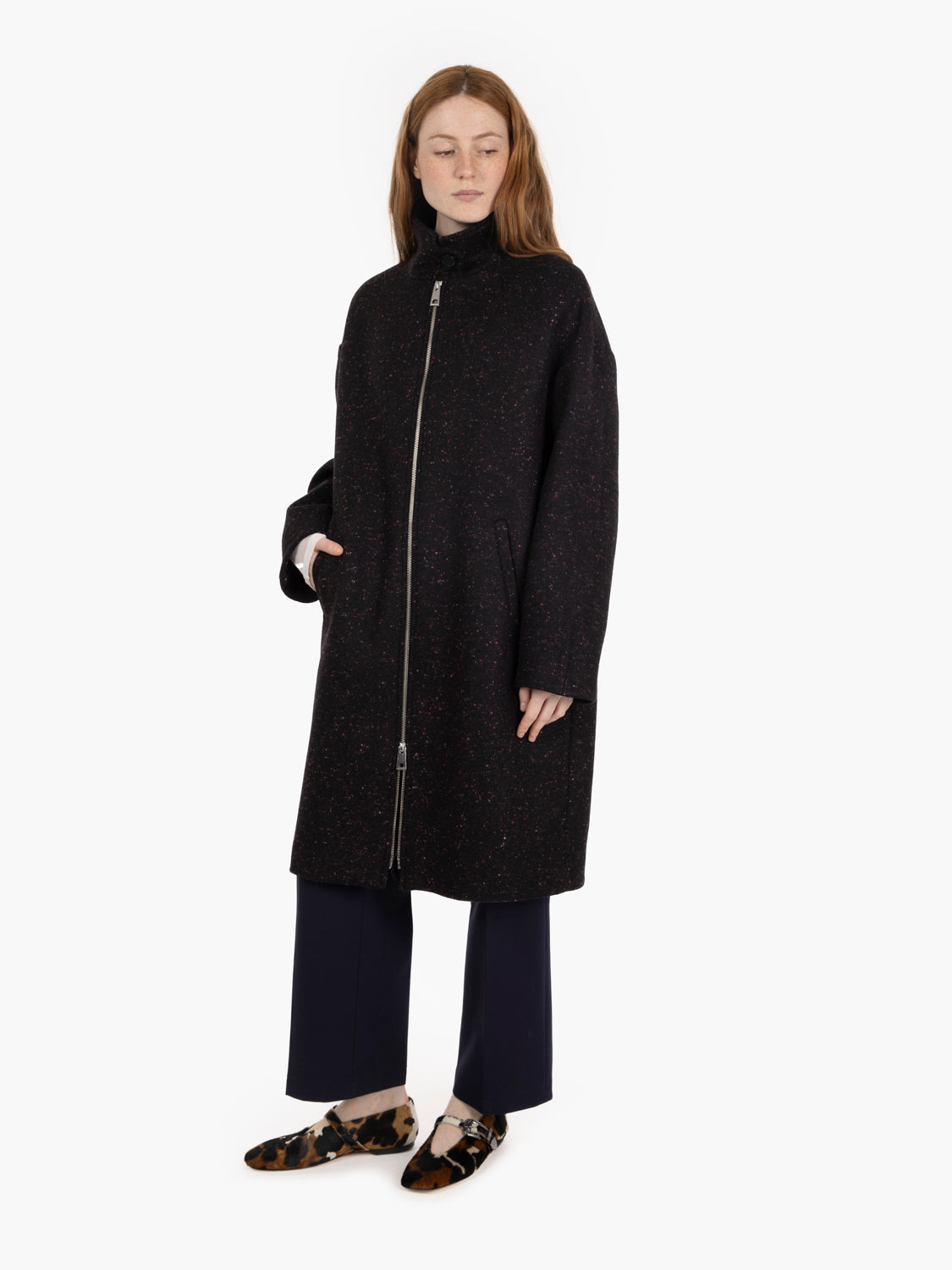 Cappotto Harold melange con zip nero