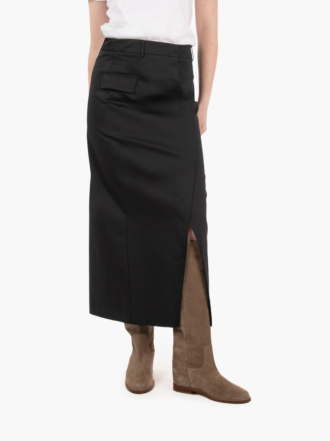 Black slit midi skirt