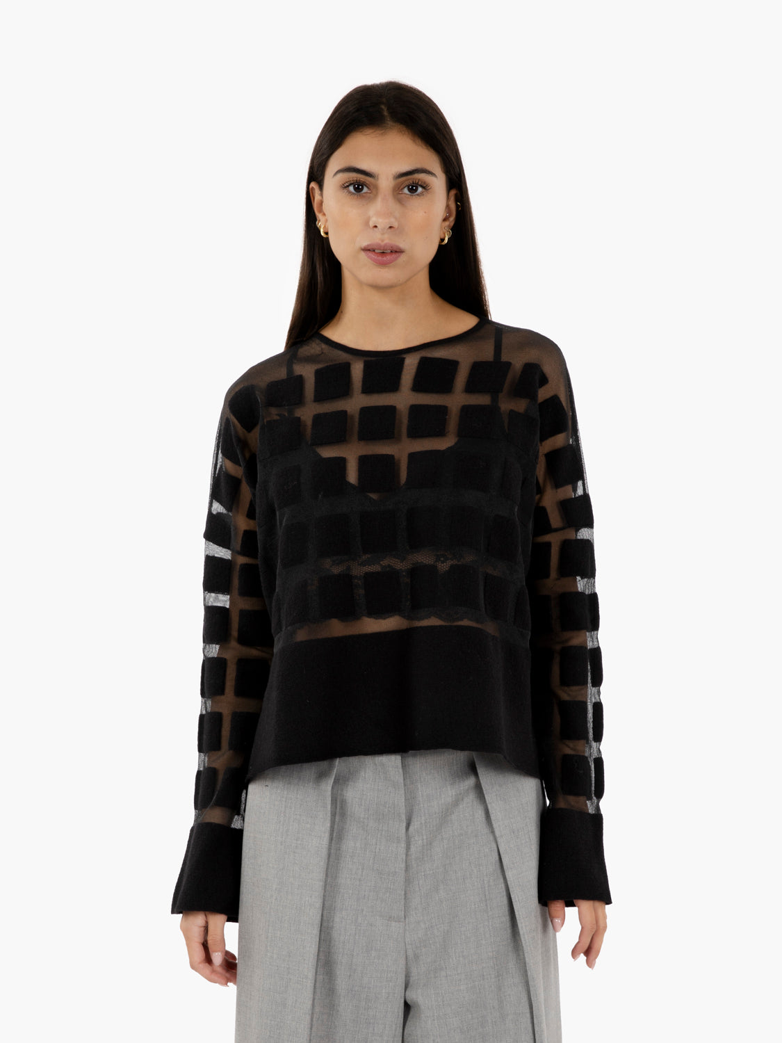 Ashton Black Checked Tulle Sweater