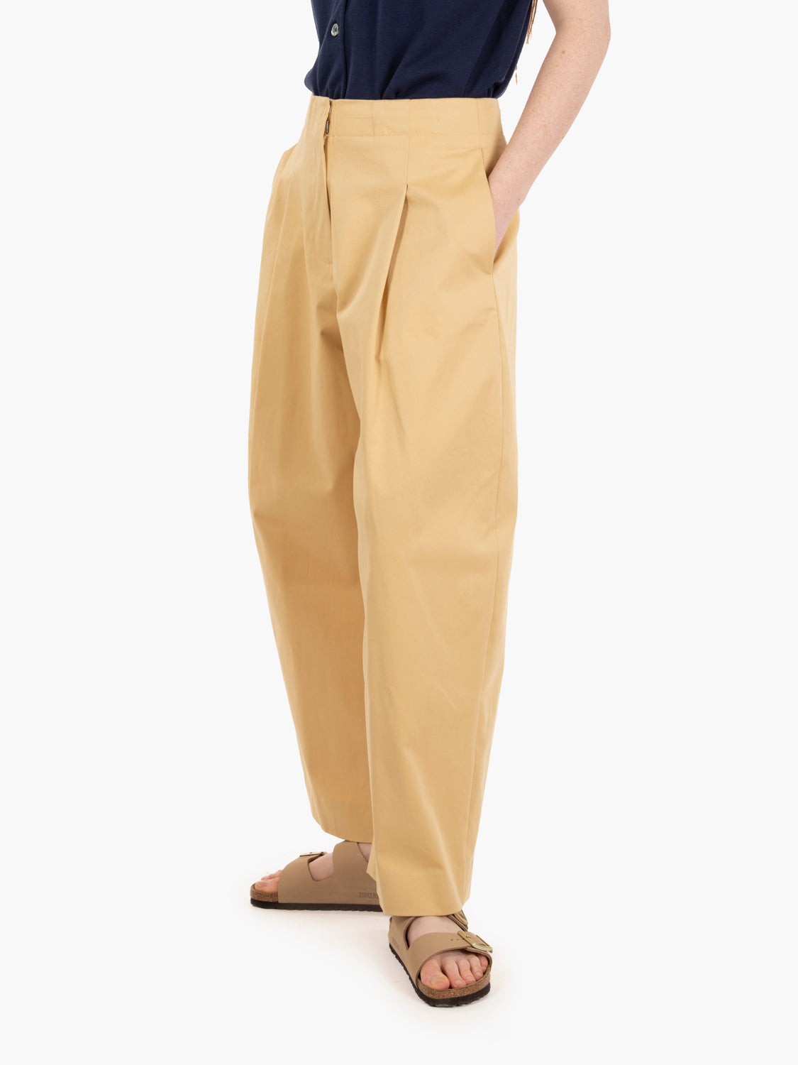 Pantaloni over crop miele