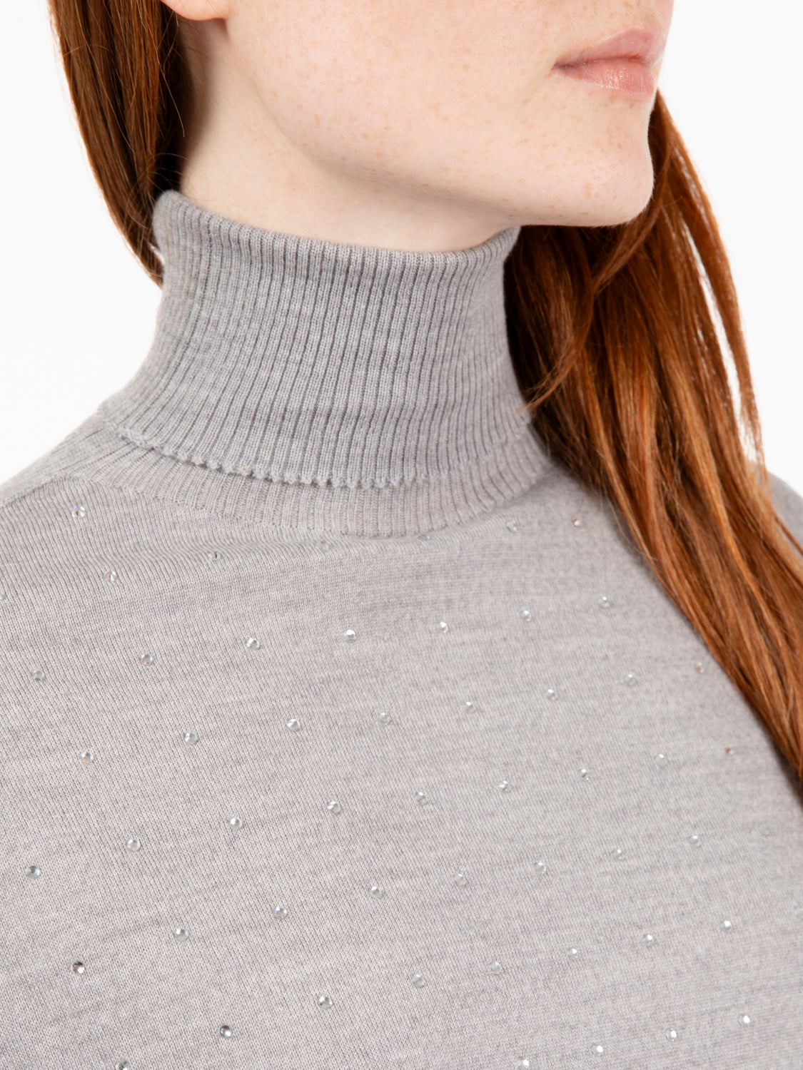 Maglia dolcevita con swarovski grigio perla
