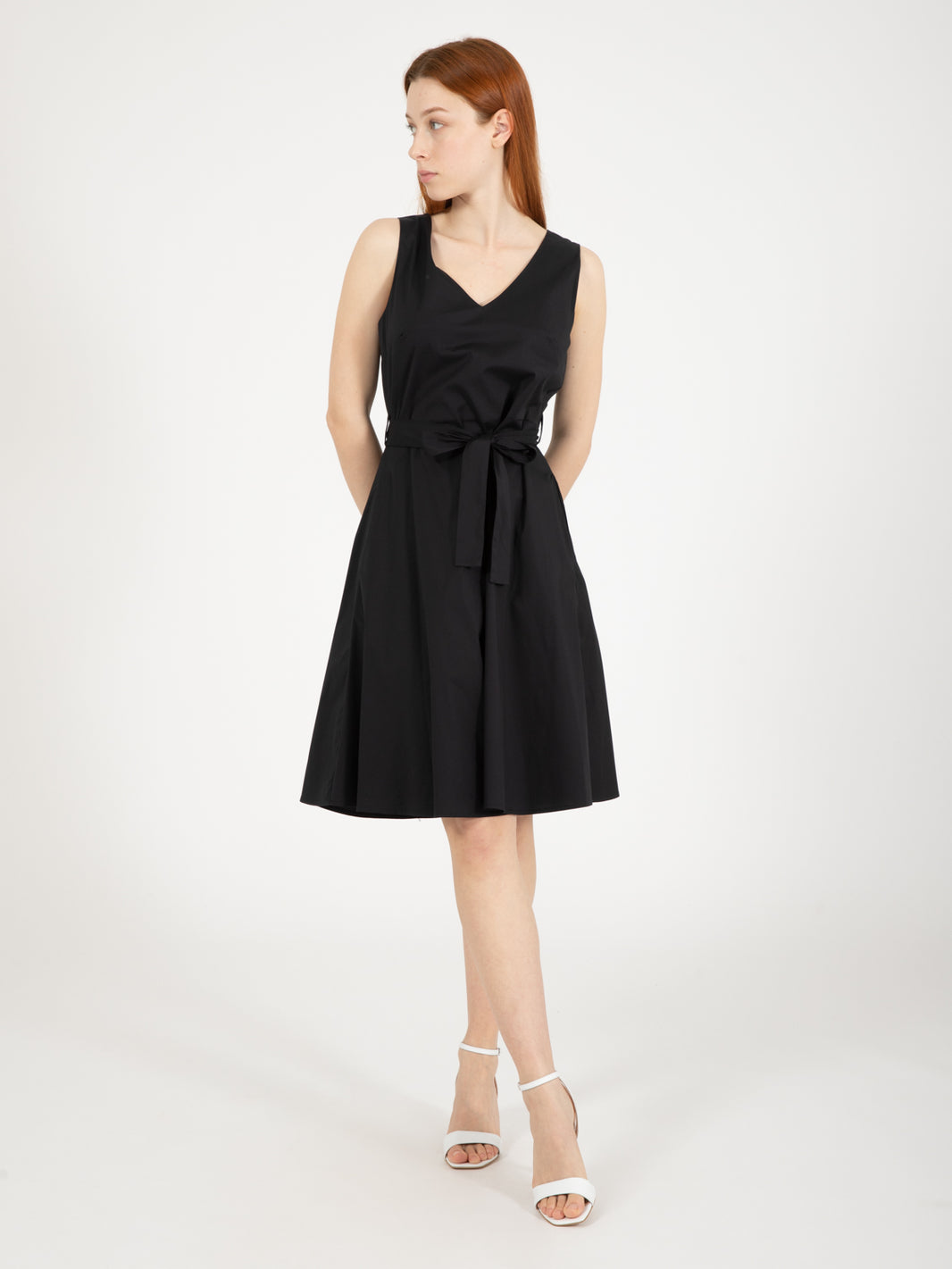 Black Sleeveless Belted Dress