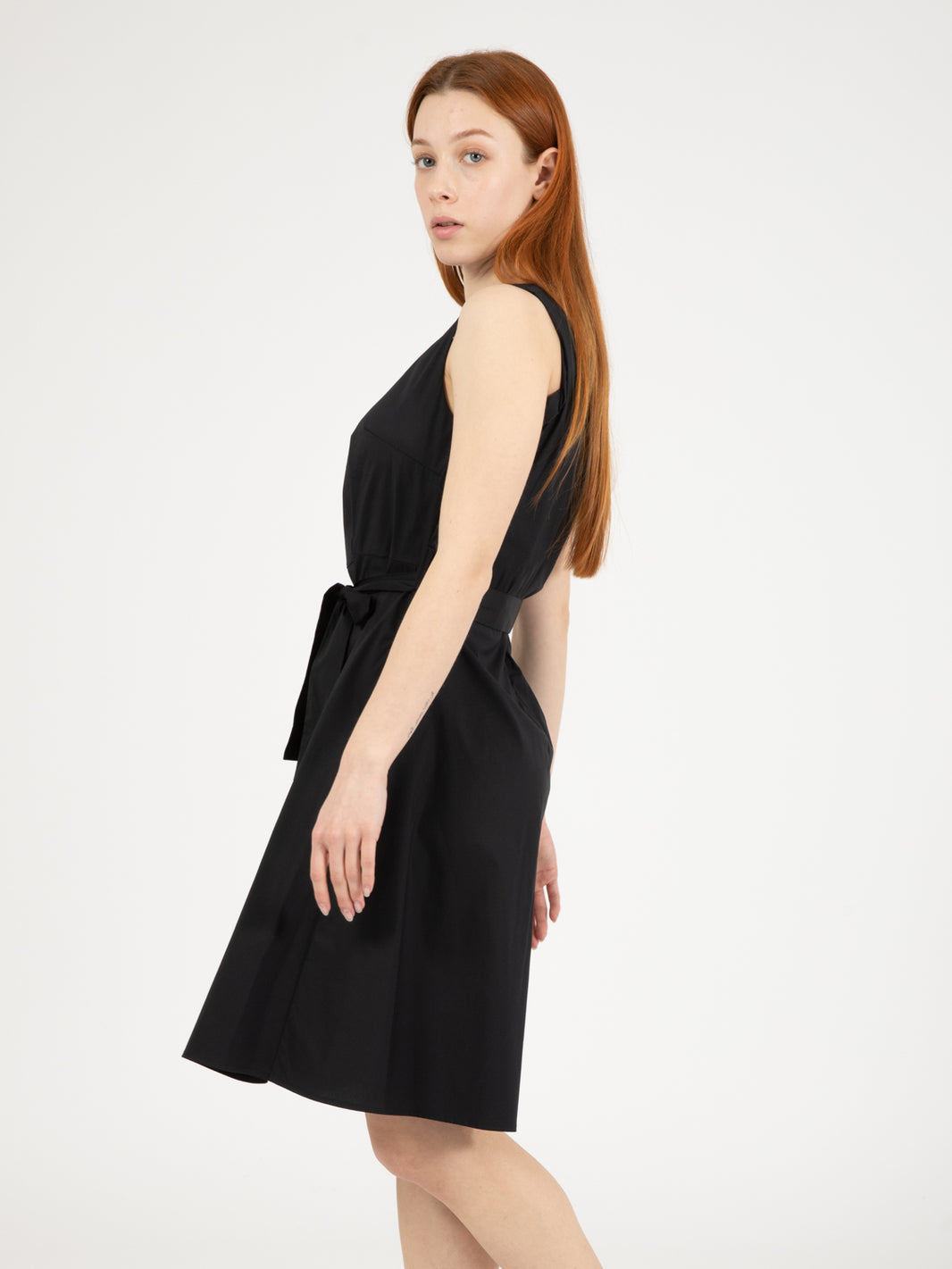 Black Sleeveless Belted Dress