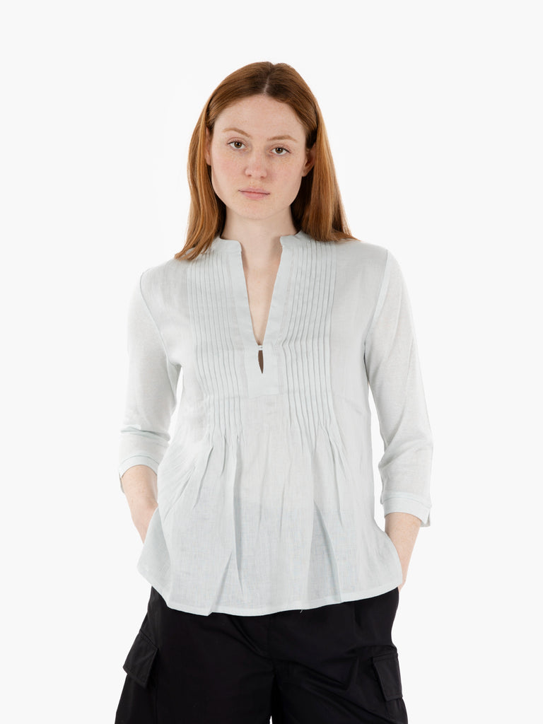 MAIDA MILA - Camicia in viscosa e lino operata eucalipto