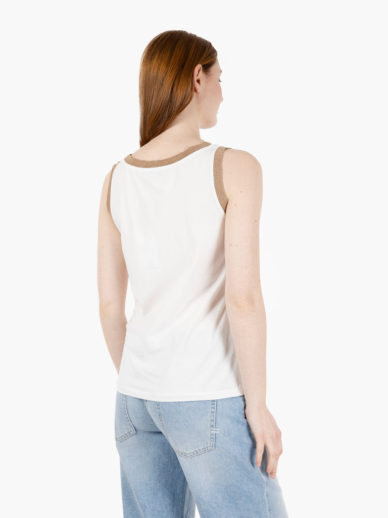 MAIDA MILA - Canotta con bordi in lurex bianco / oro