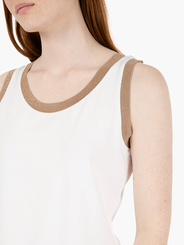 MAIDA MILA - Canotta con bordi in lurex bianco / oro