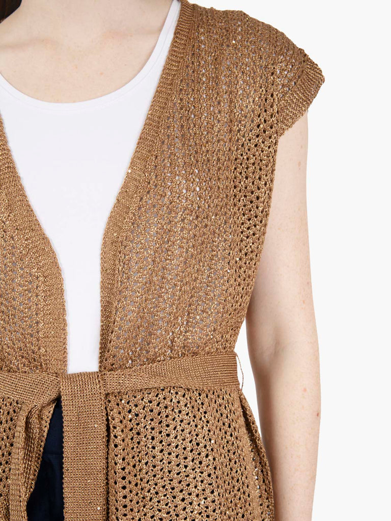 MAIDA MILA - Gilet in maglia traforata oro